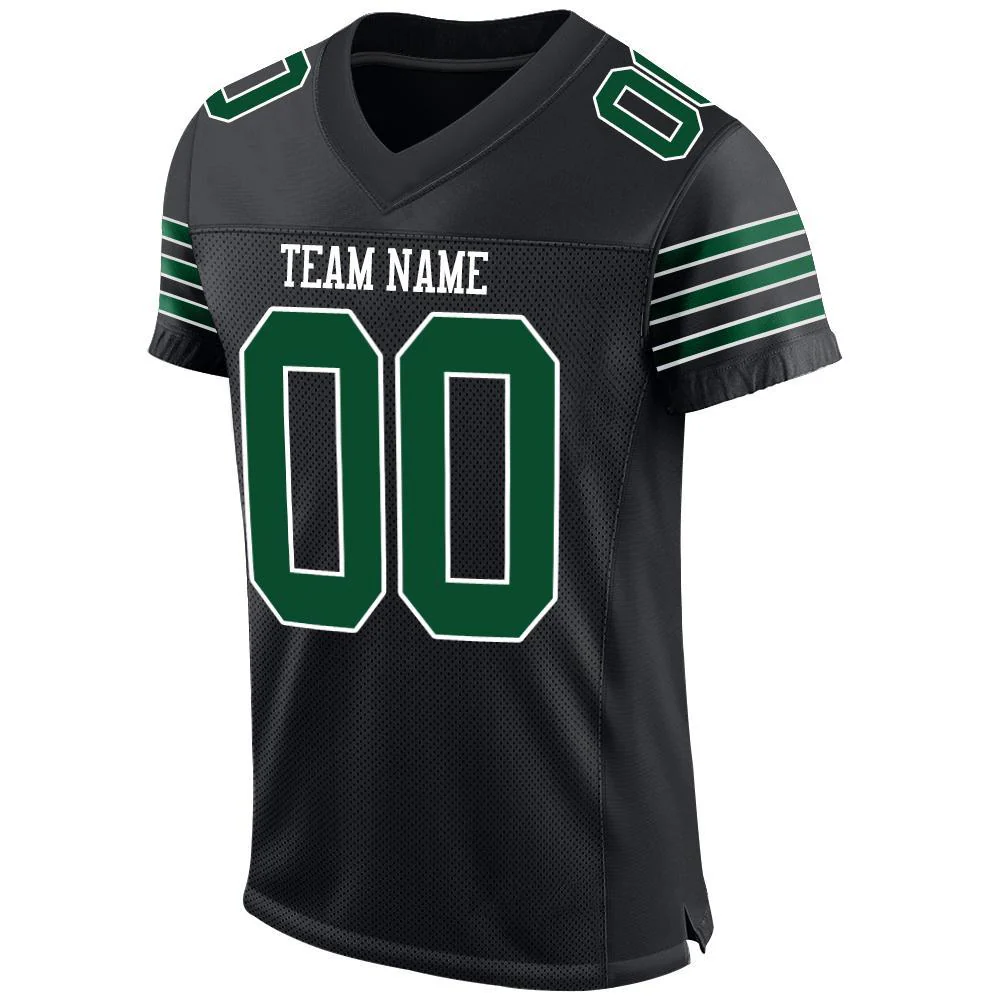 Custom Black Grass Green-White Mesh Authentic Football Jersey