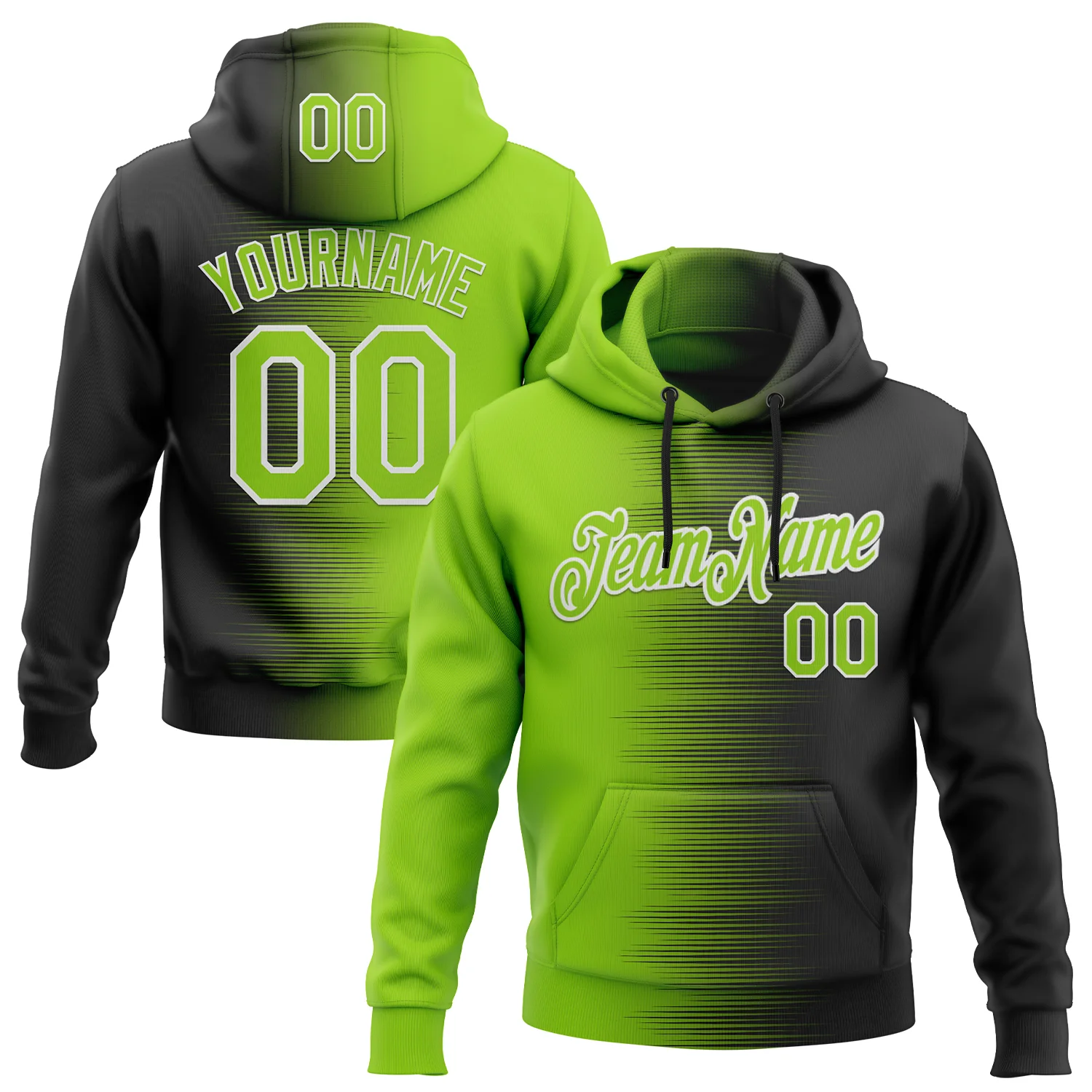 Custom Stitched Black Neon Green-White 3D Pattern Design Gradient Line Sports Pullover Sweatshirt Hoodie