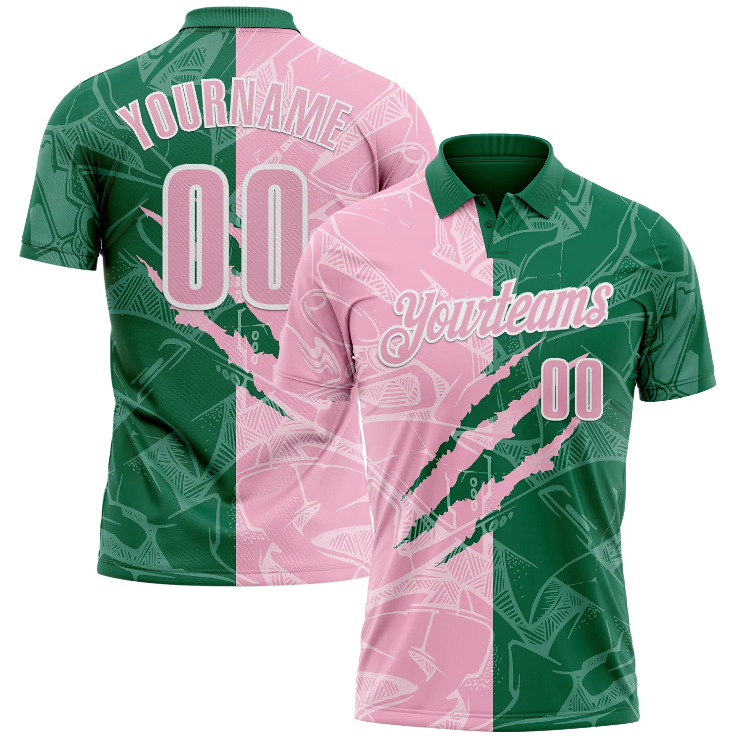 Custom Graffiti Pattern Light Pink Kelly Green-White 3D Scratch Performance Polo Shirt