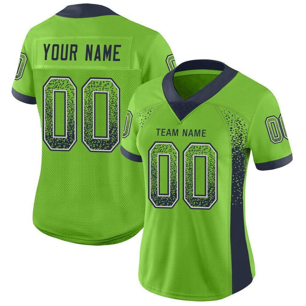 Custom Neon Green Navy-Gray Drift Fashion Football Jersey