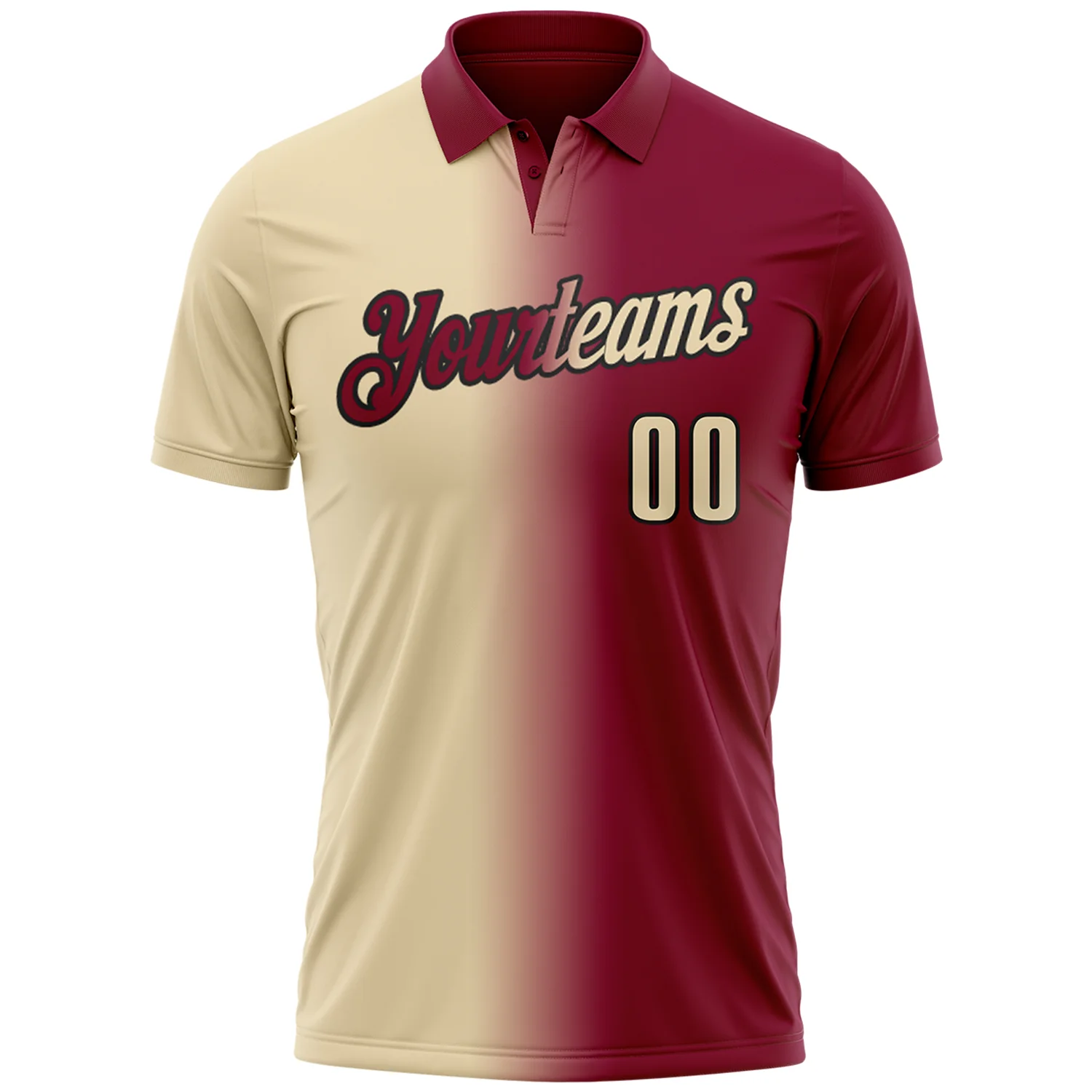 Custom Maroon Cream-Black 3D Gradient Fashion Performance Polo Shirt