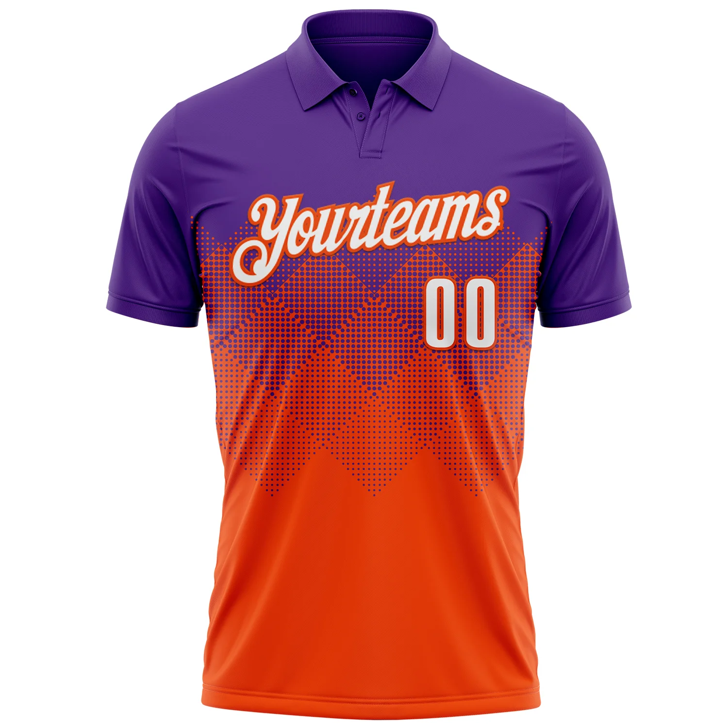 Custom Purple White-Orange 3D Gradient Square Shape Performance Polo Shirt