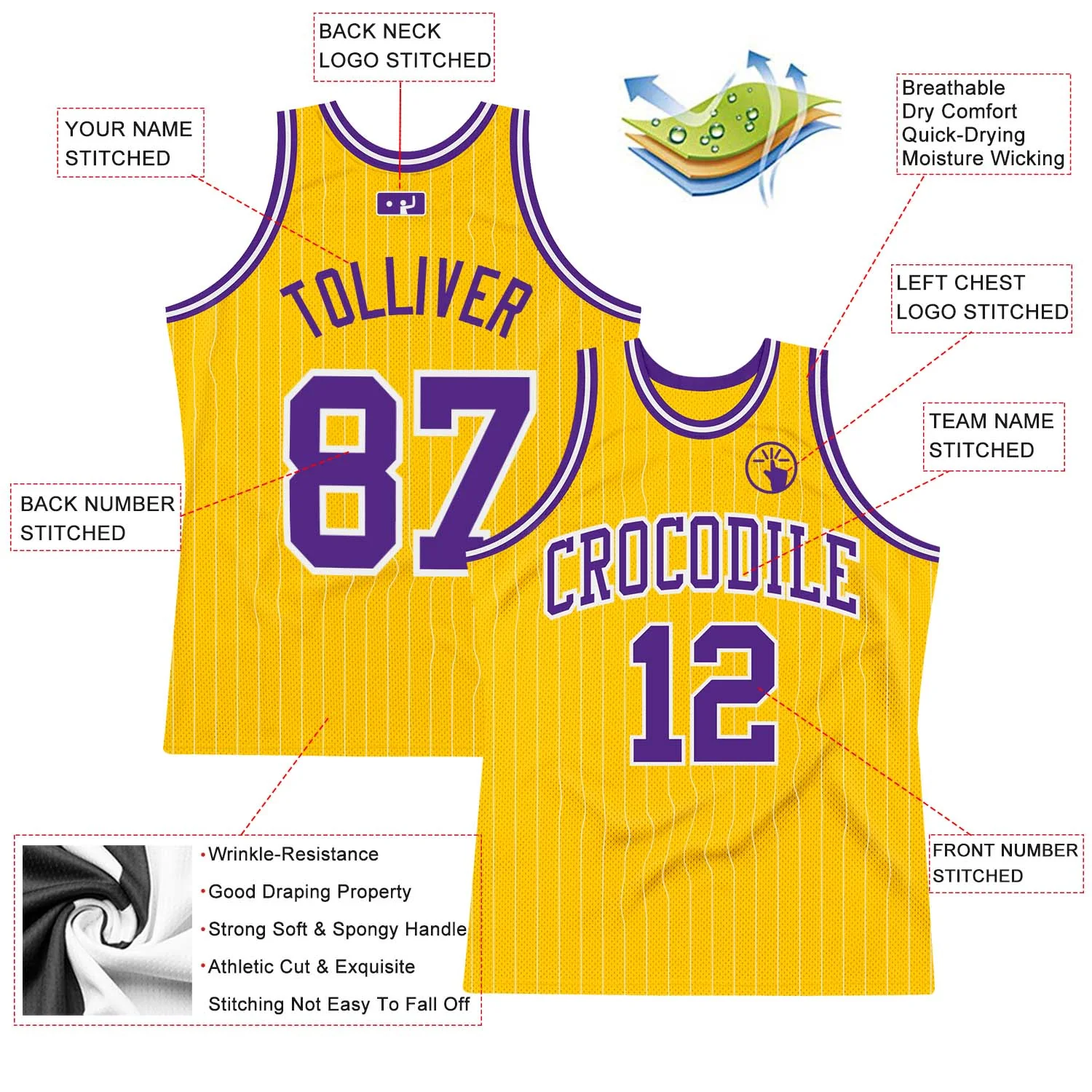 Custom Gold White Pinstripe Purple Authentic Basketball Jersey