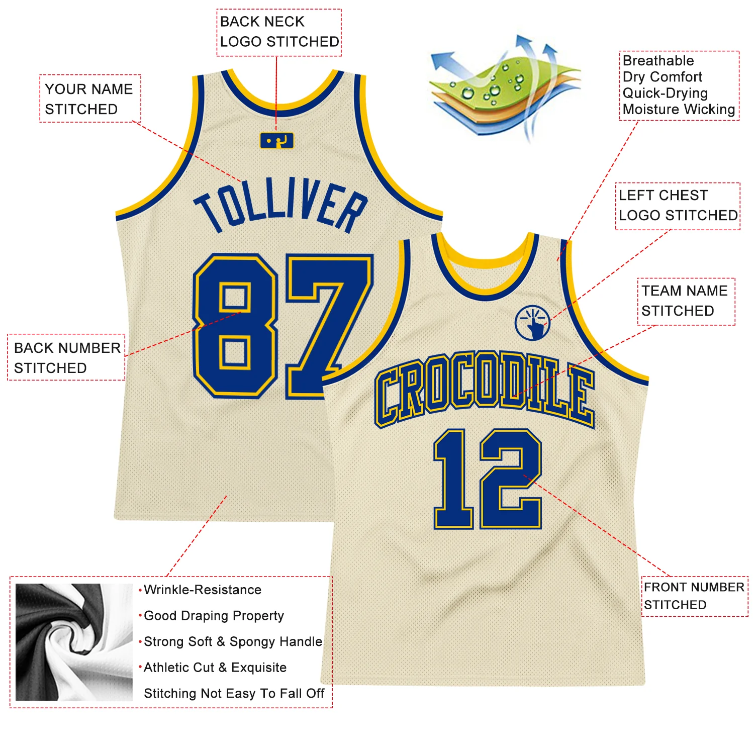 Custom Cream Royal-Gold Authentic Throwback Basketball Jersey