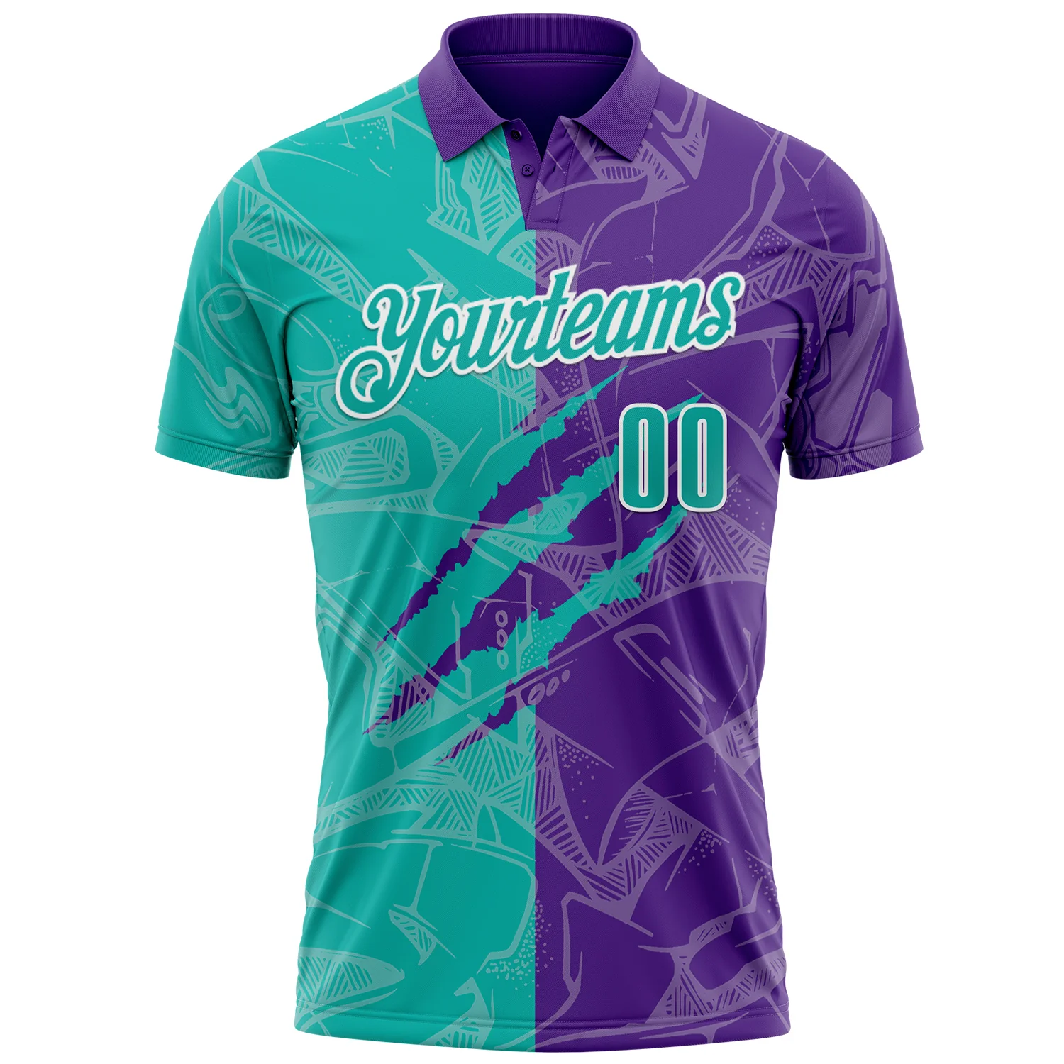 Custom Graffiti Pattern Aqua Purple-White 3D Scratch Performance Polo Shirt