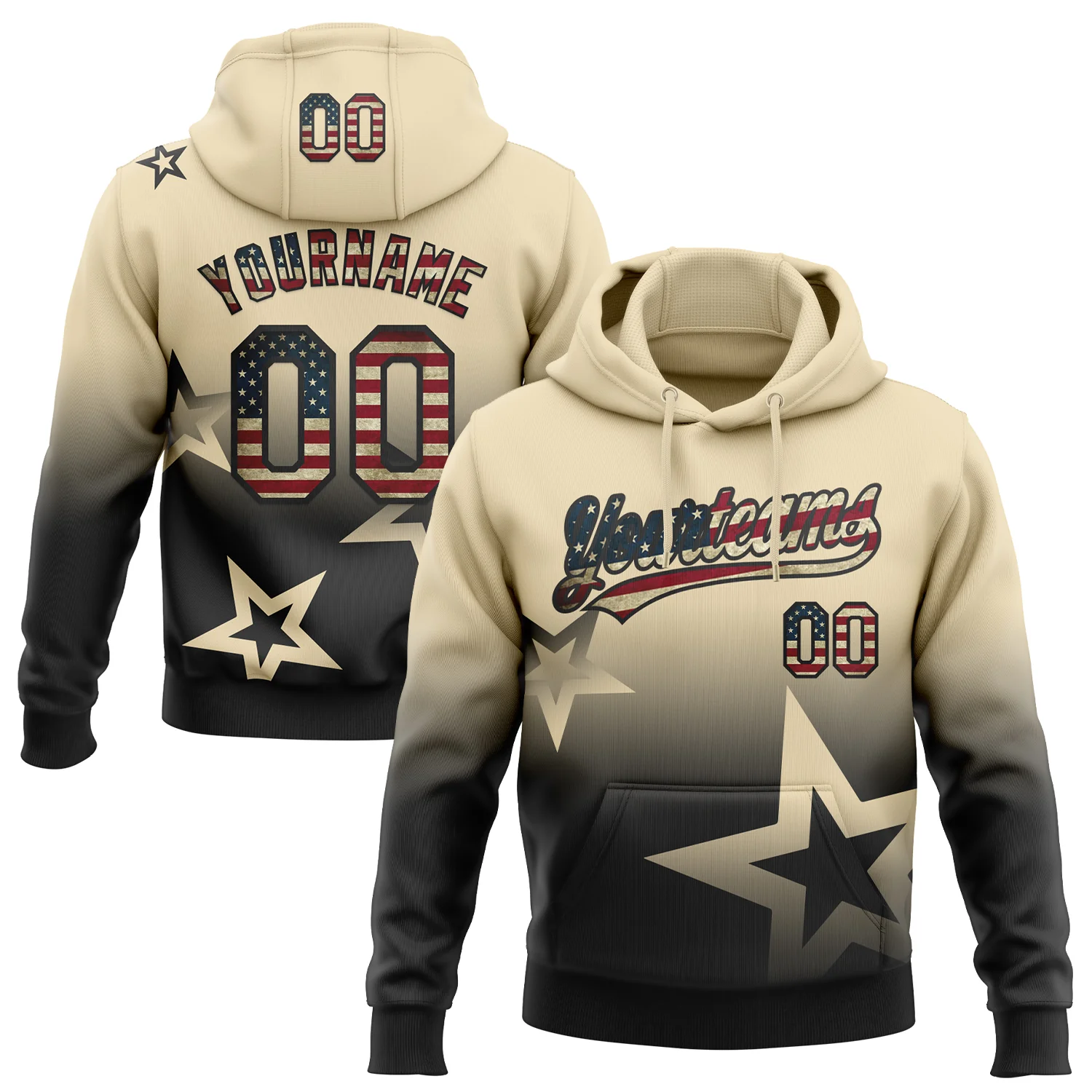 Custom Stitched Cream Vintage USA Flag-Black 3D Gradient Style Twinkle Star Sports Pullover Sweatshirt Hoodie