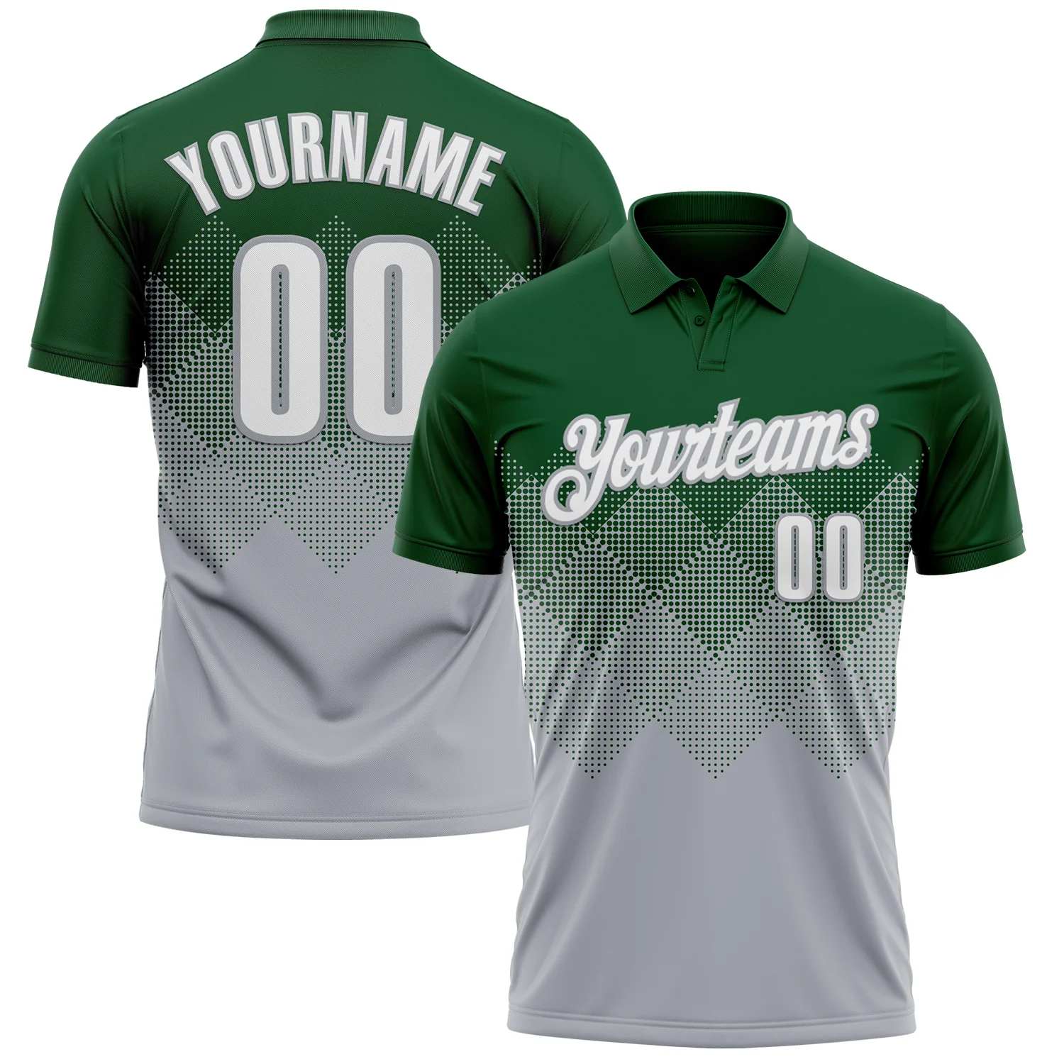 Custom Green White-Gray 3D Gradient Square Shape Performance Polo Shirt