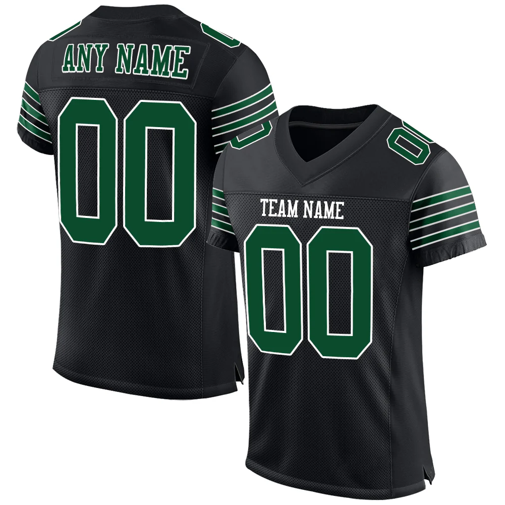 Custom Black Grass Green-White Mesh Authentic Football Jersey