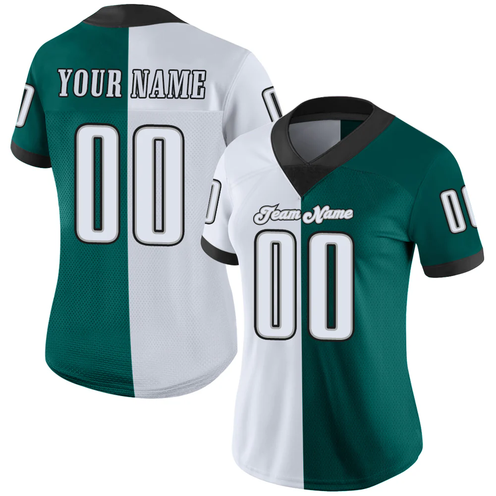 Custom Midnight Green White-Black Split Fashion Football Jersey