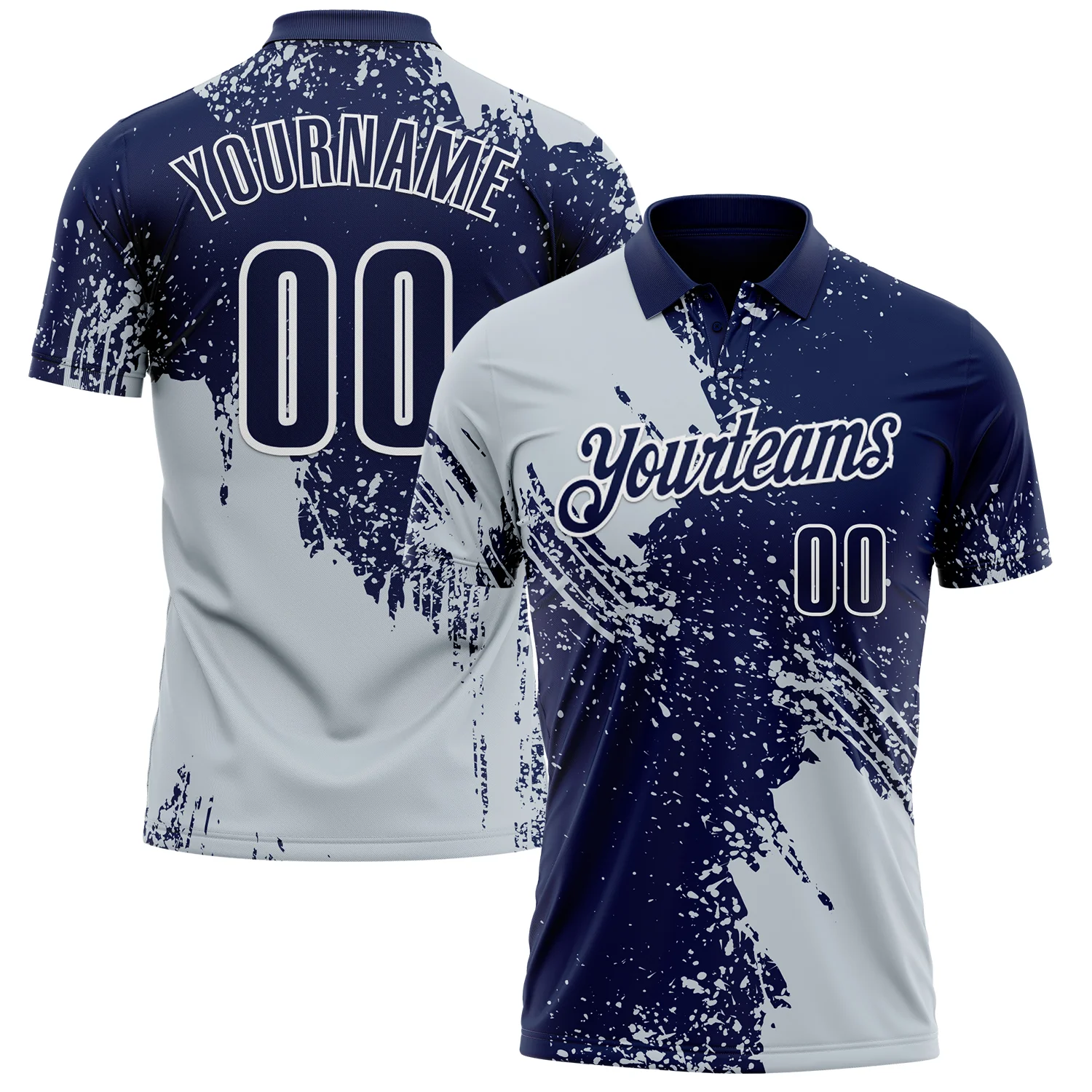 Custom Silver Navy-White 3D Pattern Design Abstract Brush Stroke Performance Polo Shirt
