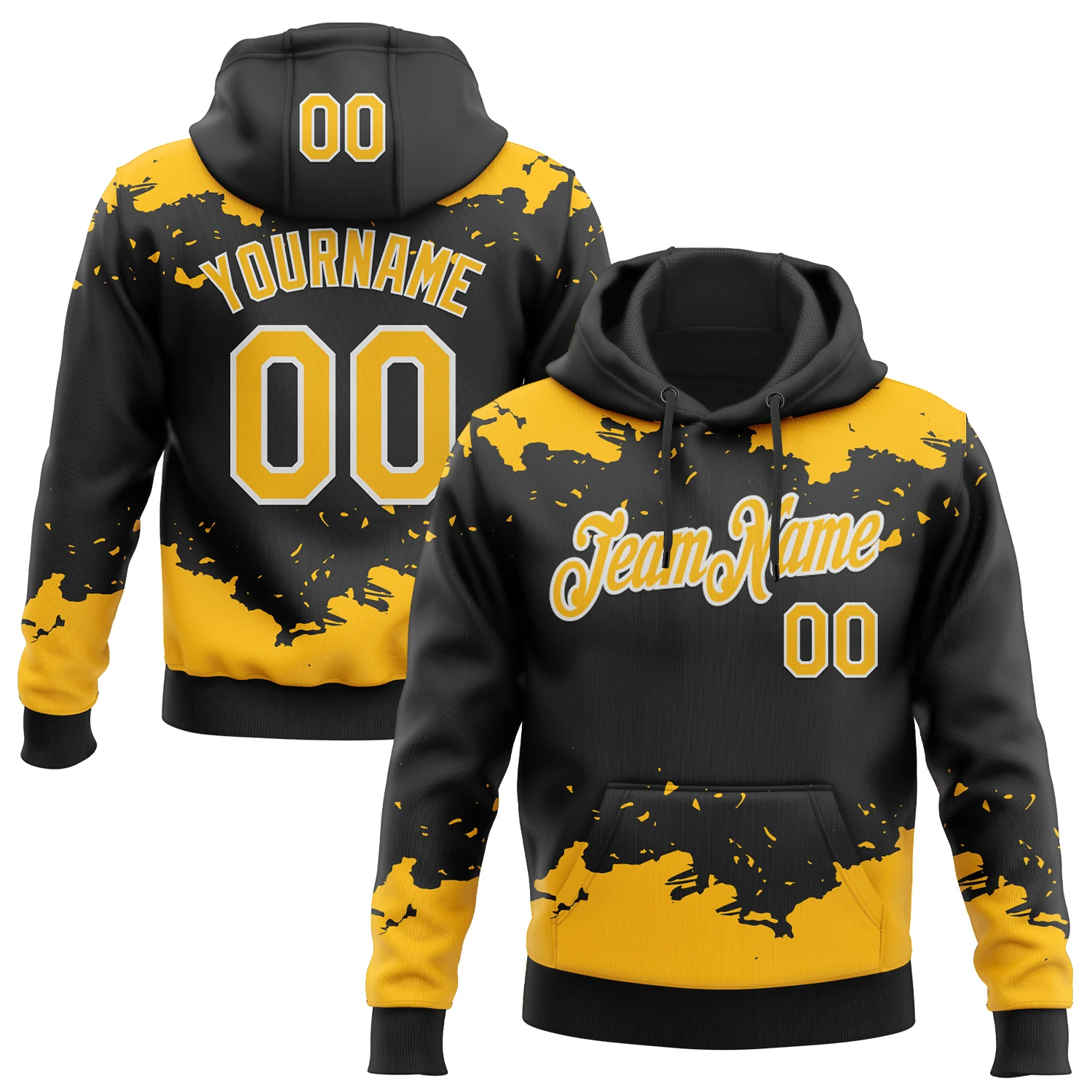 Custom Stitched Black Gold-White 3D Pattern Design Fragment Sports Pullover Sweatshirt Hoodie