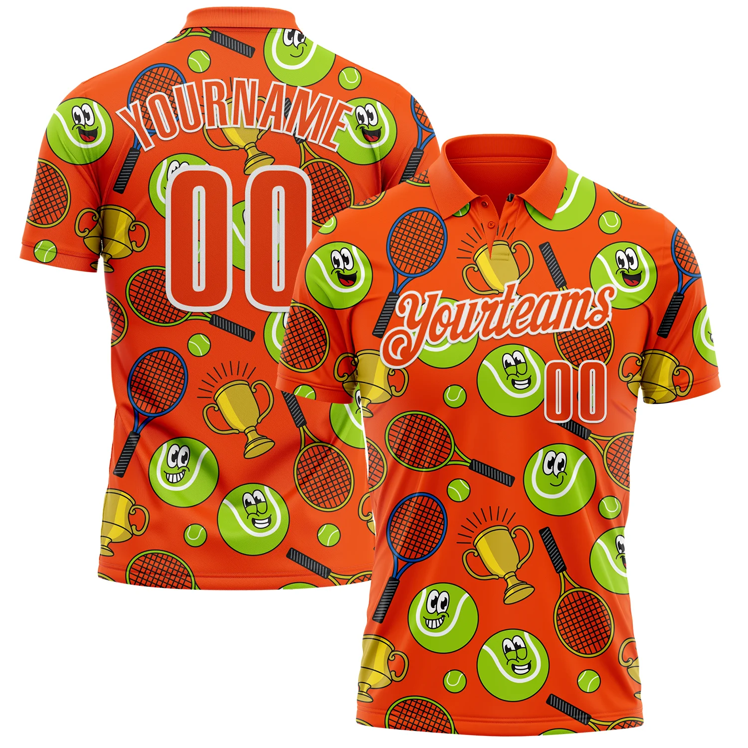 Custom Orange White 3D Tennis Performance Polo Shirt