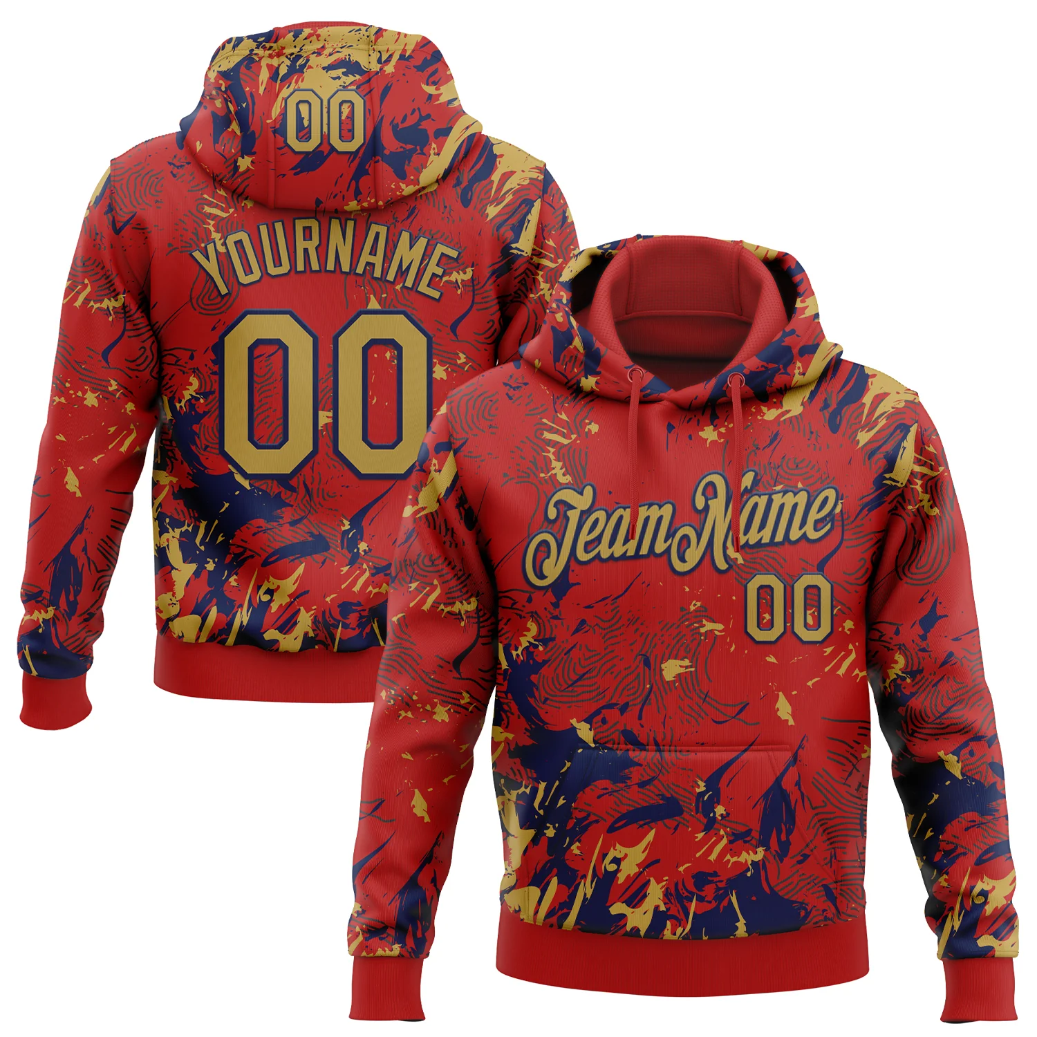 Custom Stitched Red Old Gold-Navy 3D Pattern Design Splash Sports Pullover Sweatshirt Hoodie