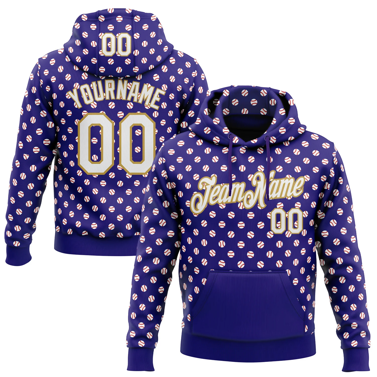 Custom Stitched Dark Purple White-Old Gold 3D Pattern Design Baseball Game Day Baltimore Inspired Sports Pullover Sweatshirt Hoodie