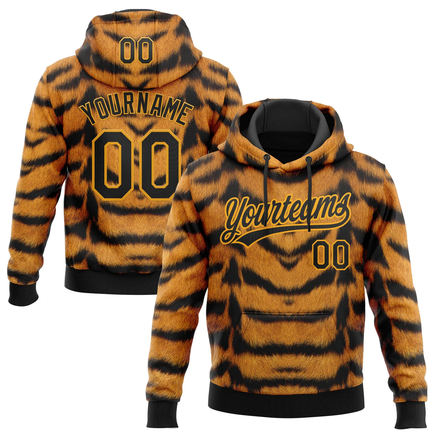 Custom Stitched Brown Black-Gold 3D Pattern Design Tiger Print Sports Pullover Sweatshirt Hoodie