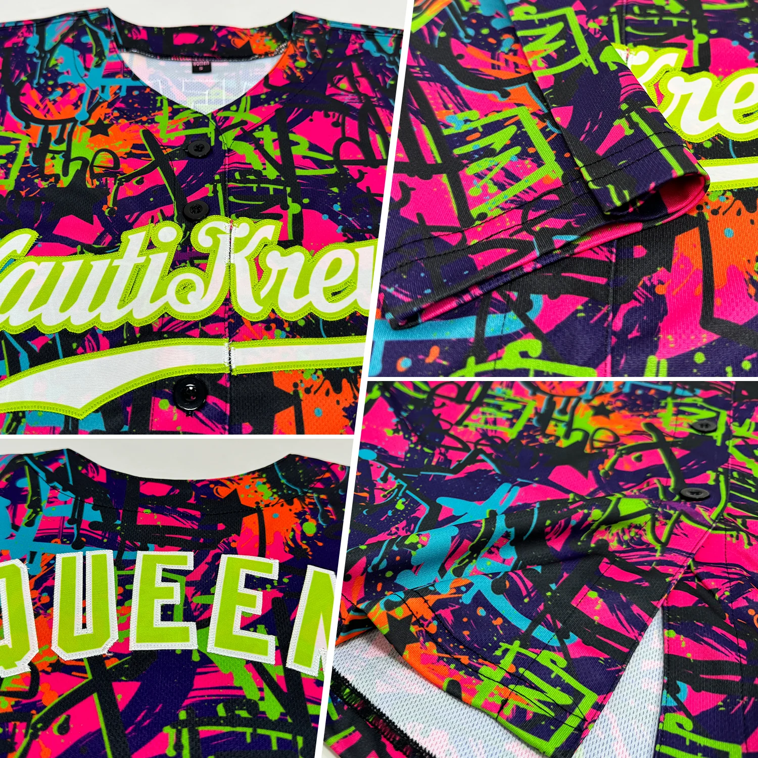 Custom Graffiti Pattern White-Neon Green 3D Authentic Baseball Jersey