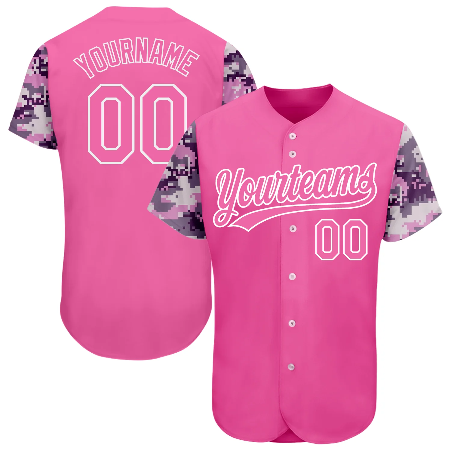 Custom Pink Pink-Camo 3D Pattern Design Authentic Baseball Jersey