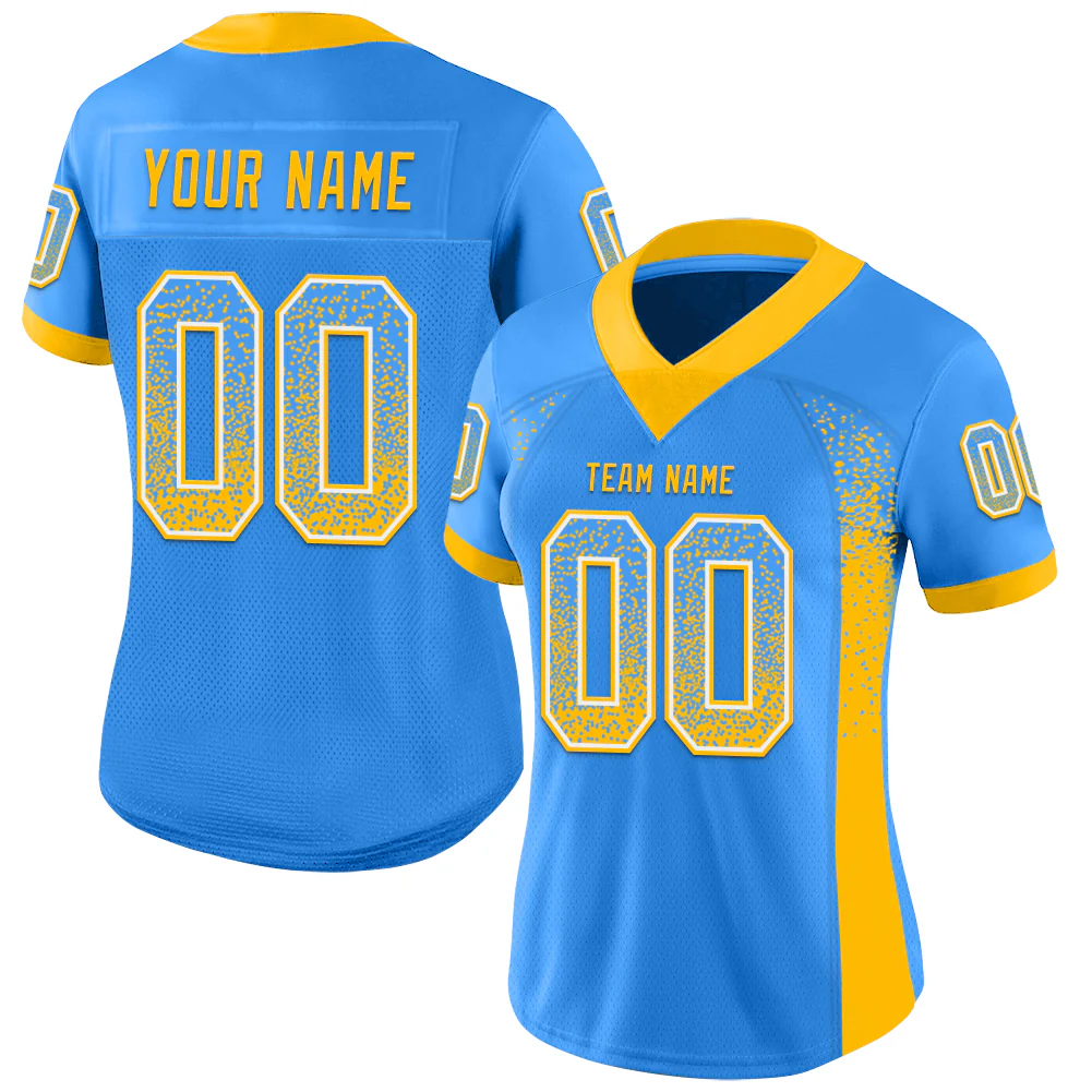 Custom Powder Blue Gold-White Drift Fashion Football Jersey