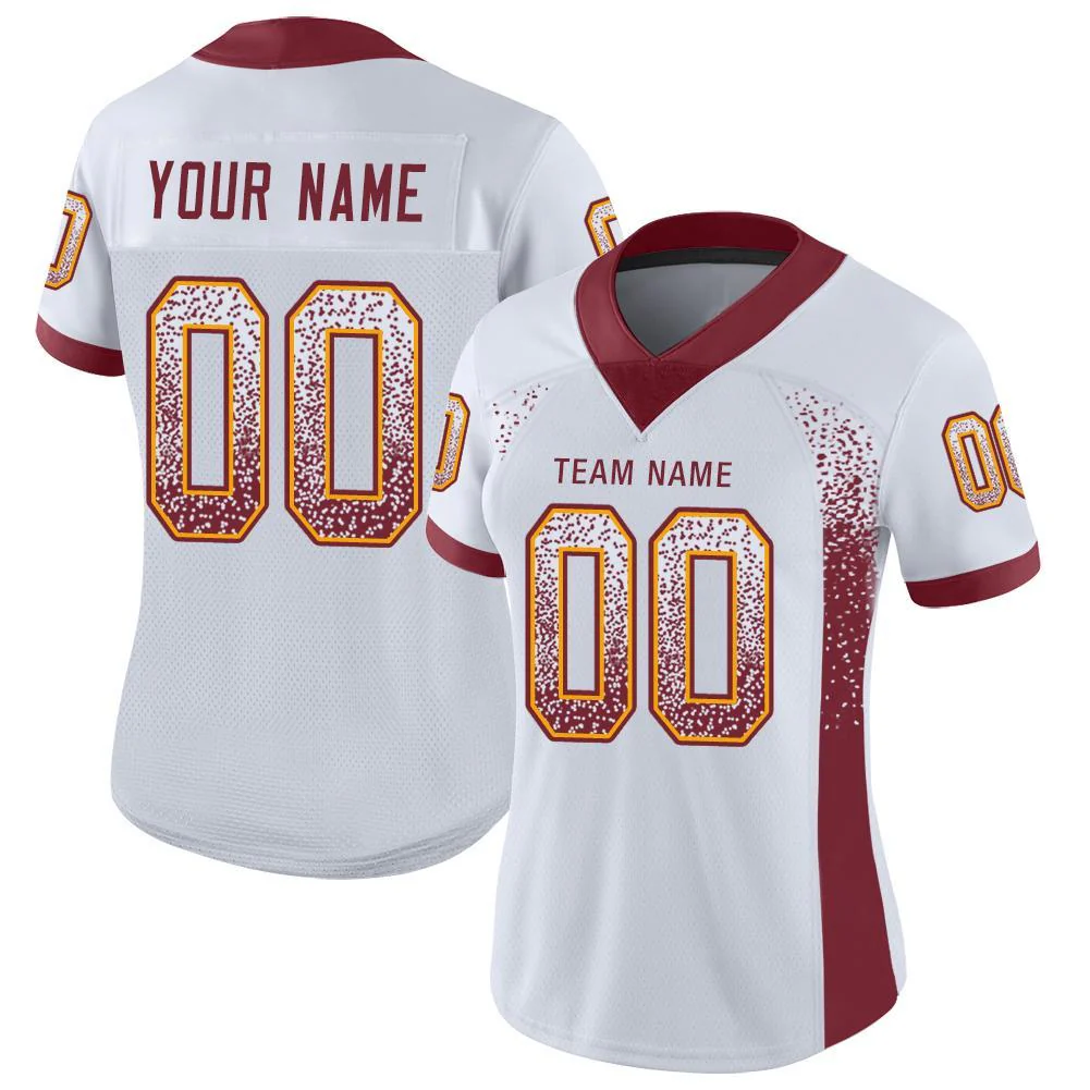Custom White Burgundy-Gold Drift Fashion Football Jersey