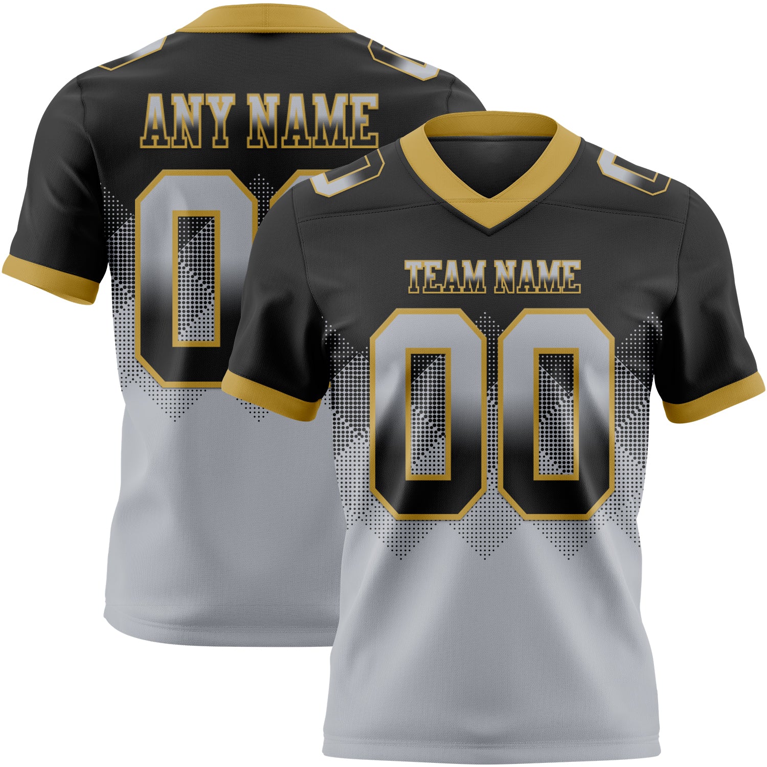 Custom Black Gray-Old Gold Authentic Gradient Square Shape Flag Football Jersey