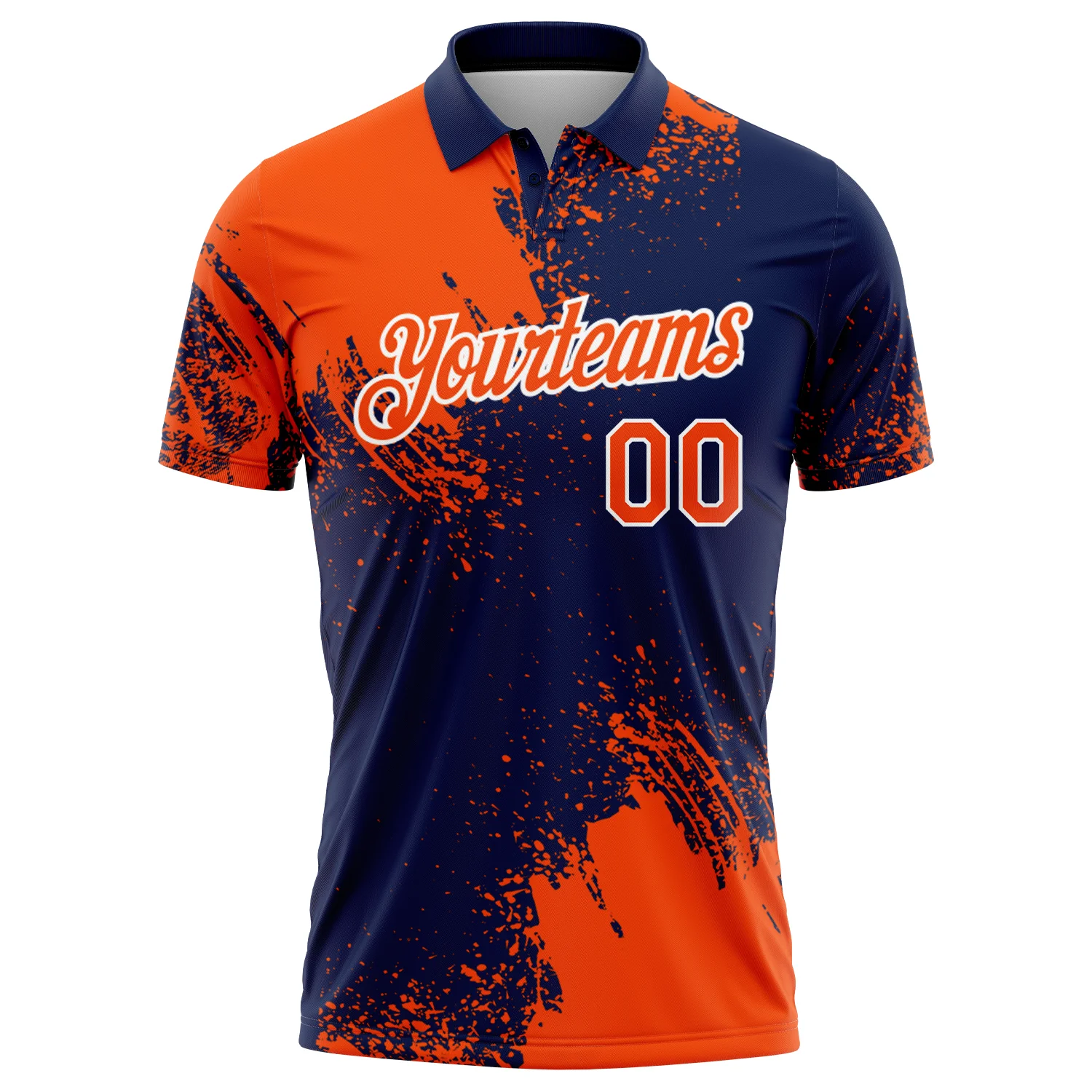 Custom Orange Navy-White 3D Pattern Design Abstract Brush Stroke Performance Polo Shirt