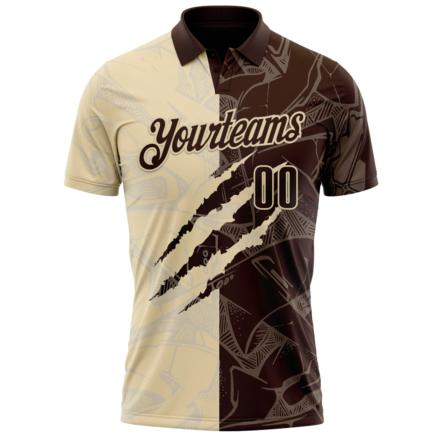 Custom Graffiti Pattern Brown-Cream 3D Scratch Performance Polo Shirt