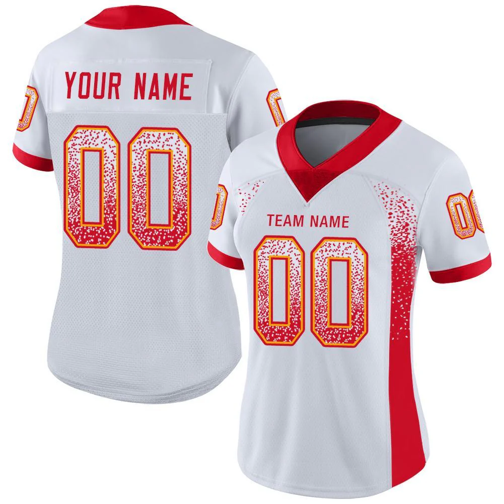 Custom White Scarlet-Gold Drift Fashion Football Jersey