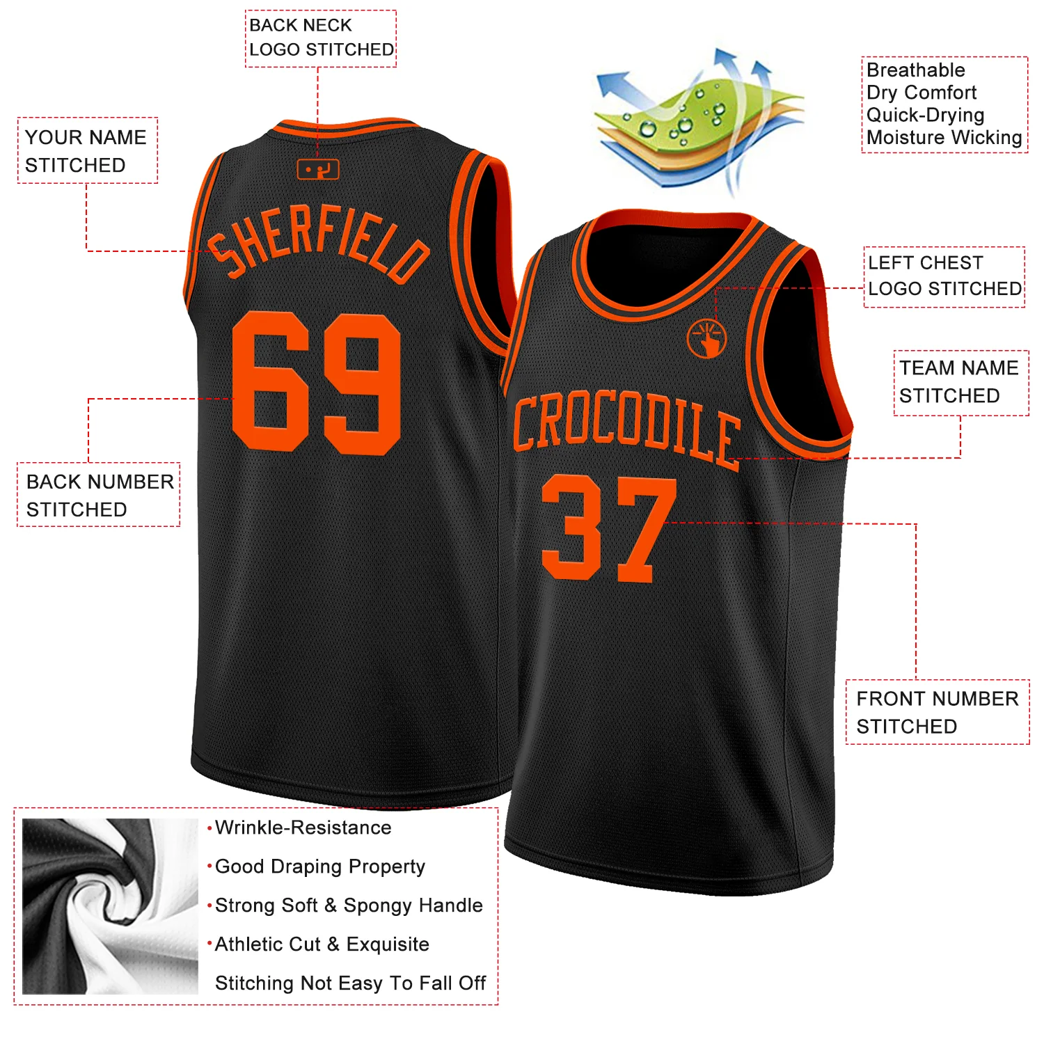 Custom Black Orange Authentic Basketball Jersey