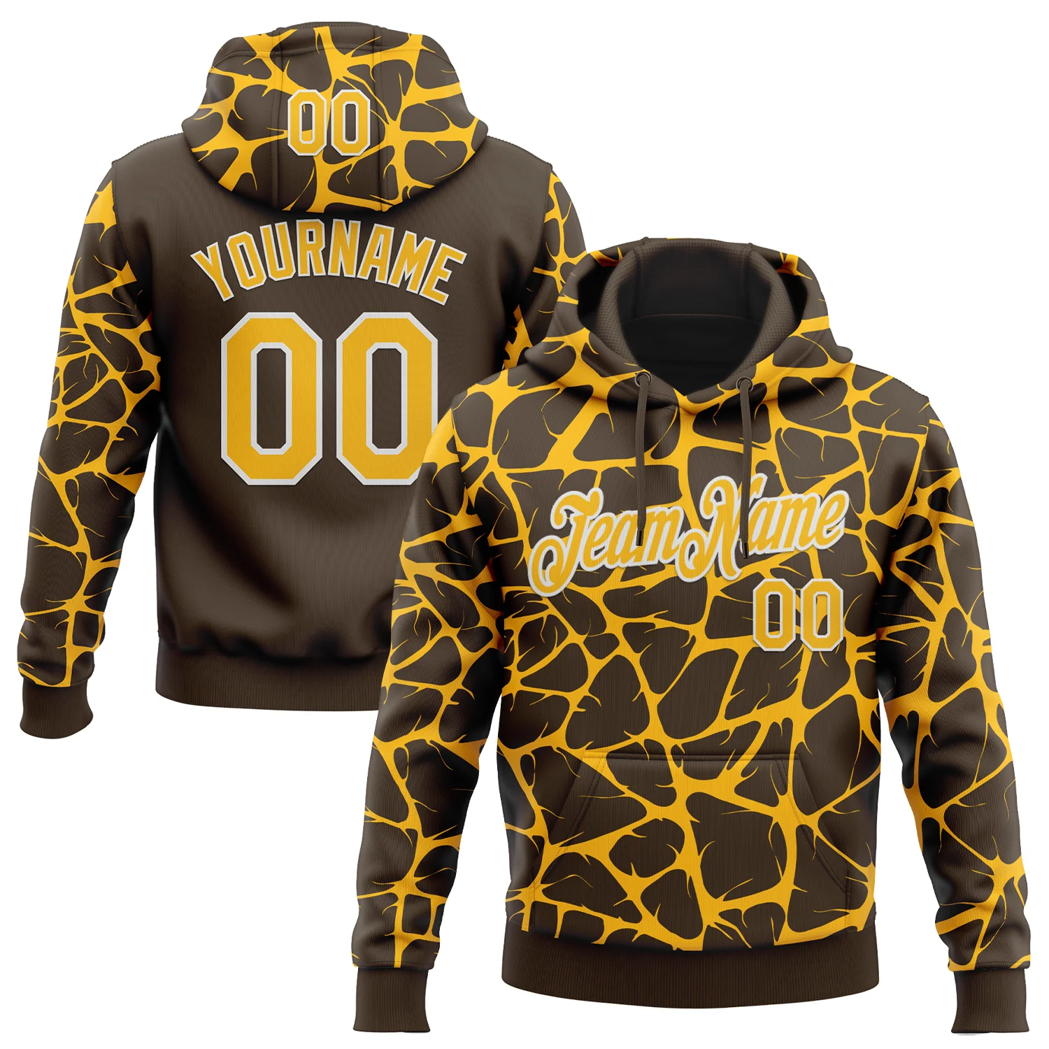 Custom Stitched Brown Gold-White 3D Pattern Design Abstract Network Sports Pullover Sweatshirt Hoodie