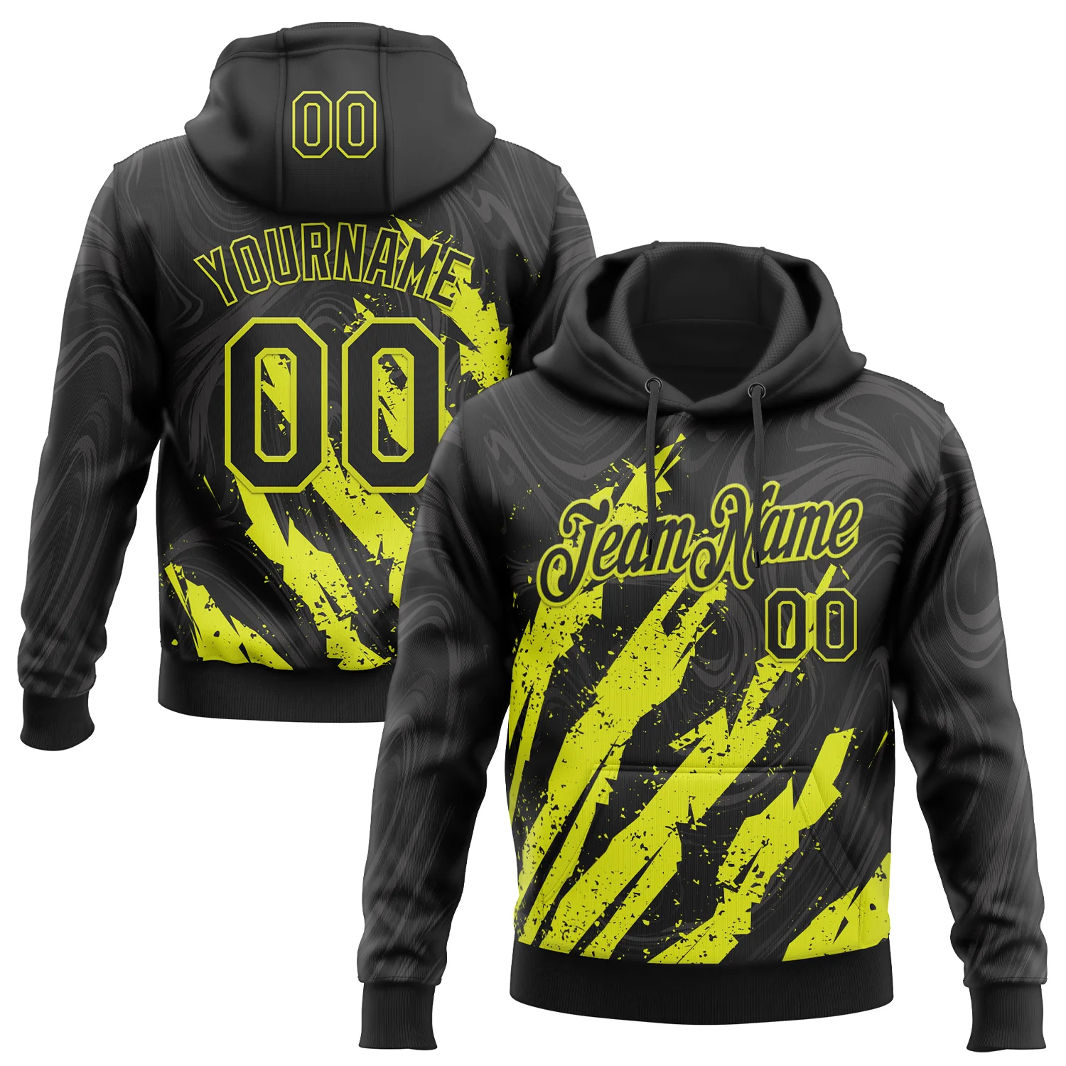 Custom Stitched Black Neon Yellow 3D Pattern Design Splash Sports Pullover Sweatshirt Hoodie