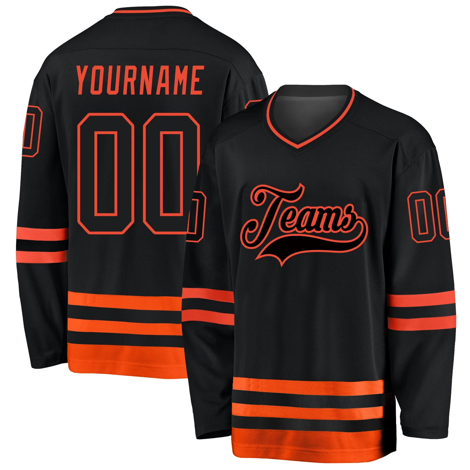 Custom Black Black-Orange Hockey Jersey