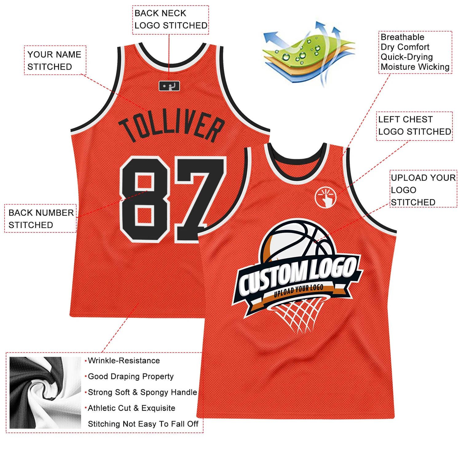 Custom Orange Black-White Authentic Throwback Basketball Jersey
