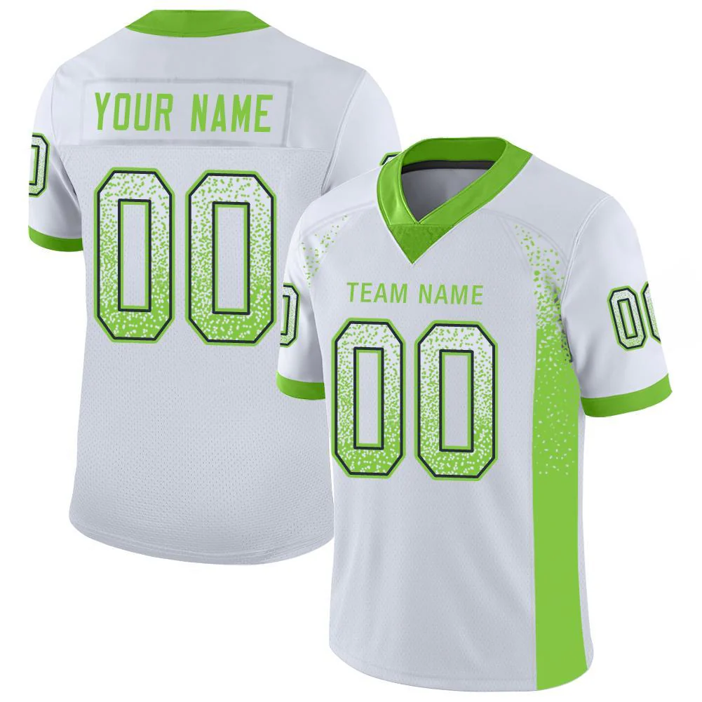 Custom White Neon Green-Navy Drift Fashion Football Jersey