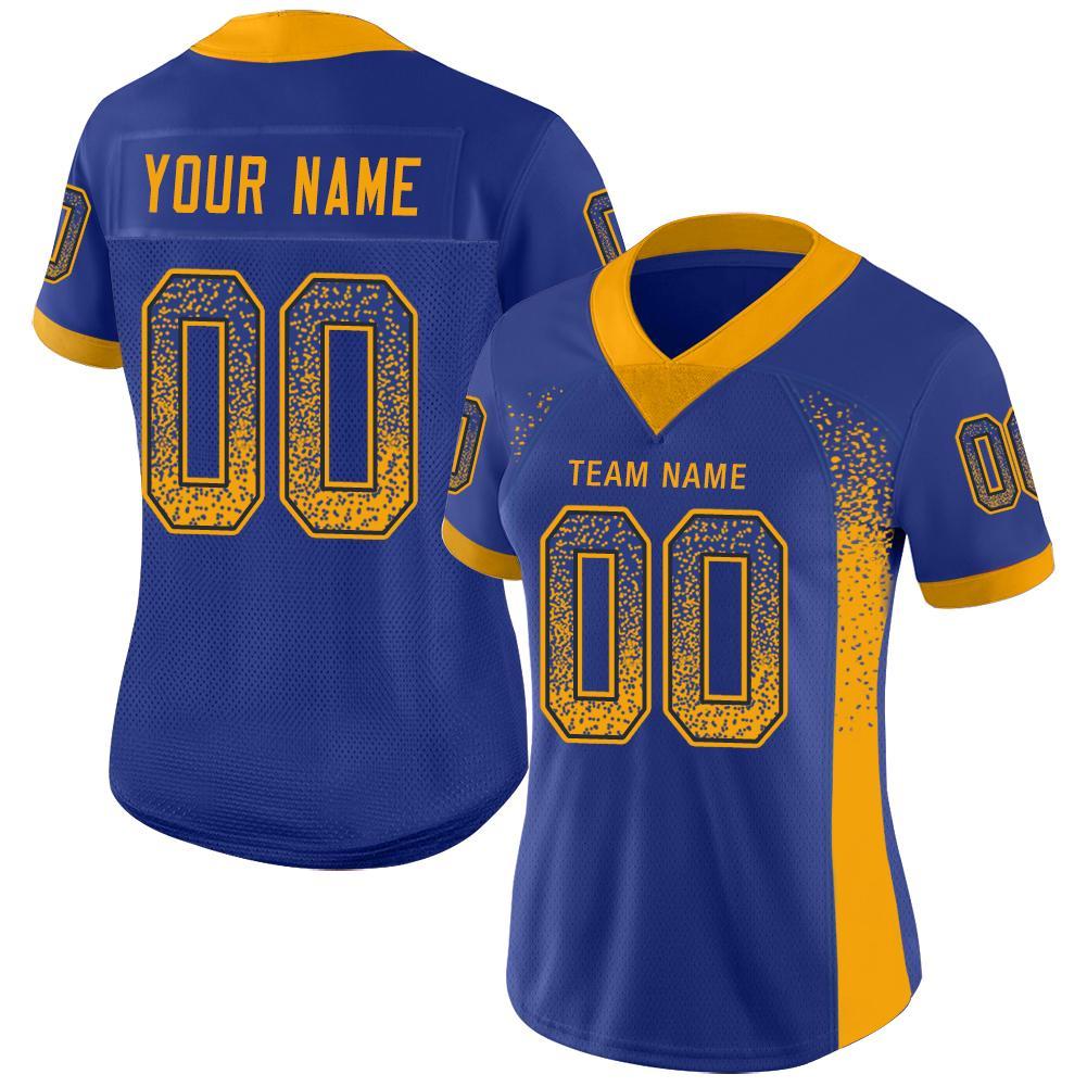 Custom Royal Gold-Navy Drift Fashion Football Jersey