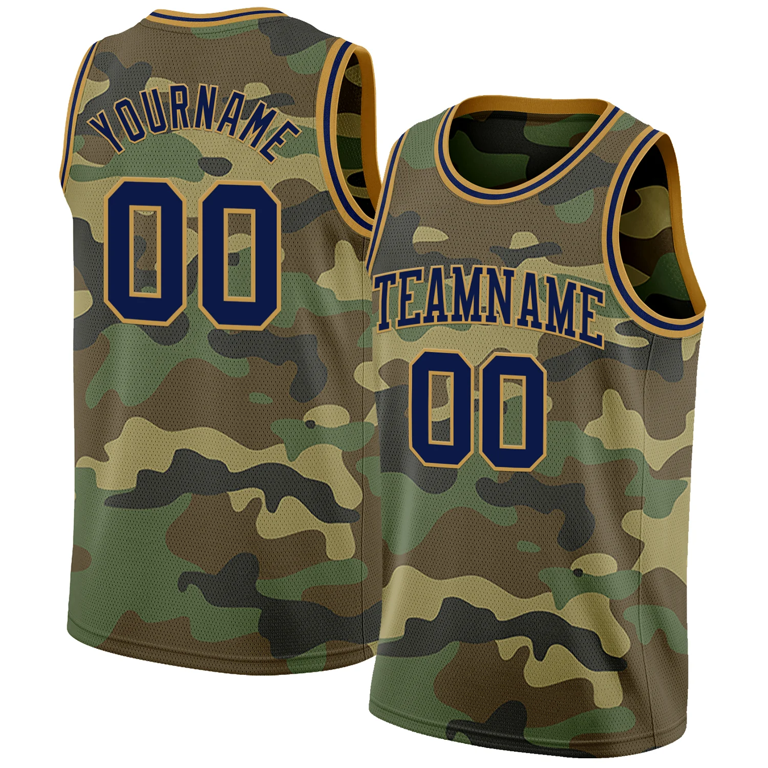 Custom Camo Navy-Old Gold Authentic Salute To Service Basketball Jersey