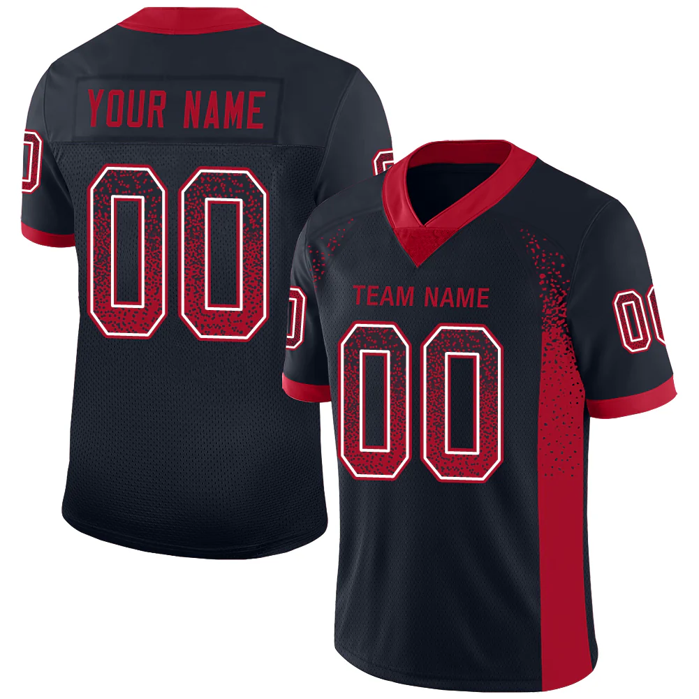 Custom Navy Red-White Drift Fashion Football Jersey