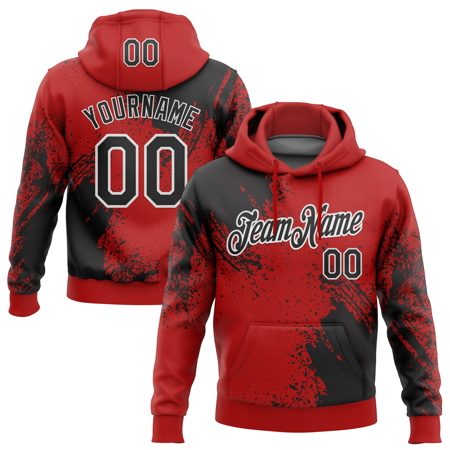 Custom Stitched Red Black-White 3D Pattern Design Abstract Brush Stroke Sports Pullover Sweatshirt Hoodie