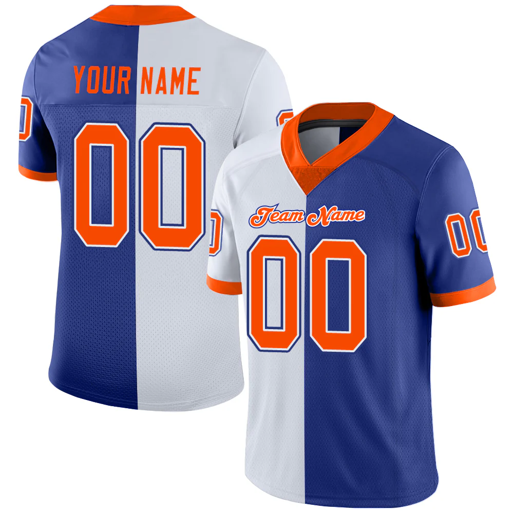 Custom Royal Orange-White Split Fashion Football Jersey