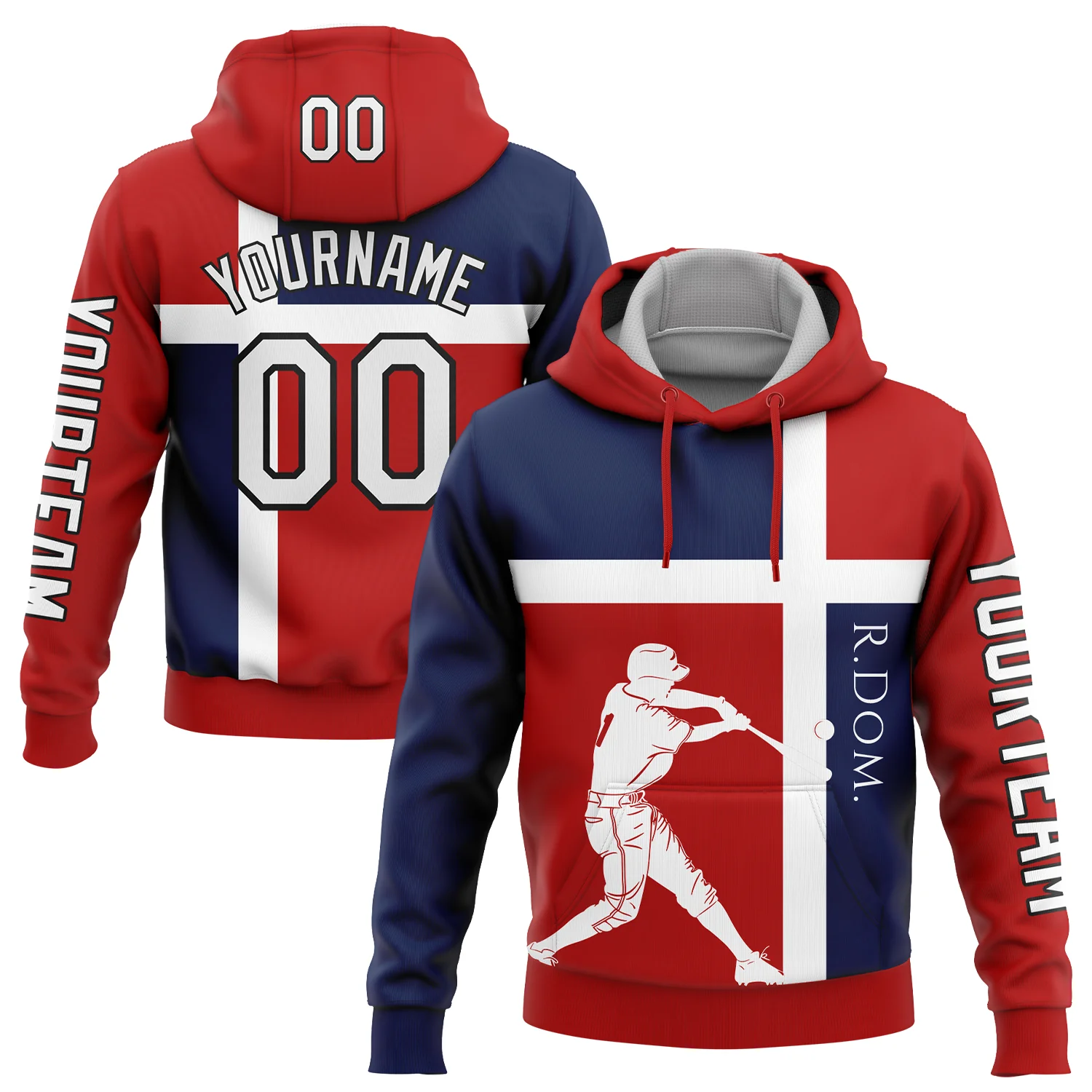 Custom Red US Navy Blue-Black 3D Dominican Republic Dominican Republic Flag Sports Pullover Sweatshirt Hoodie