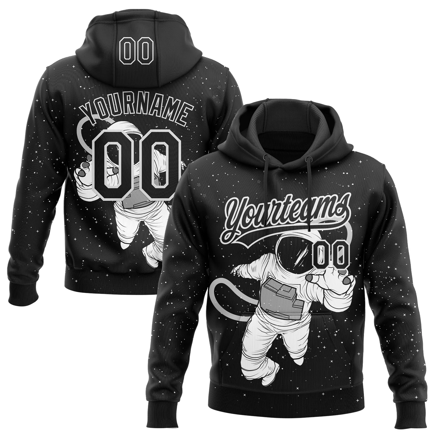 Custom Stitched Black White 3D Pattern Design Astronaut Sports Pullover Sweatshirt Hoodie
