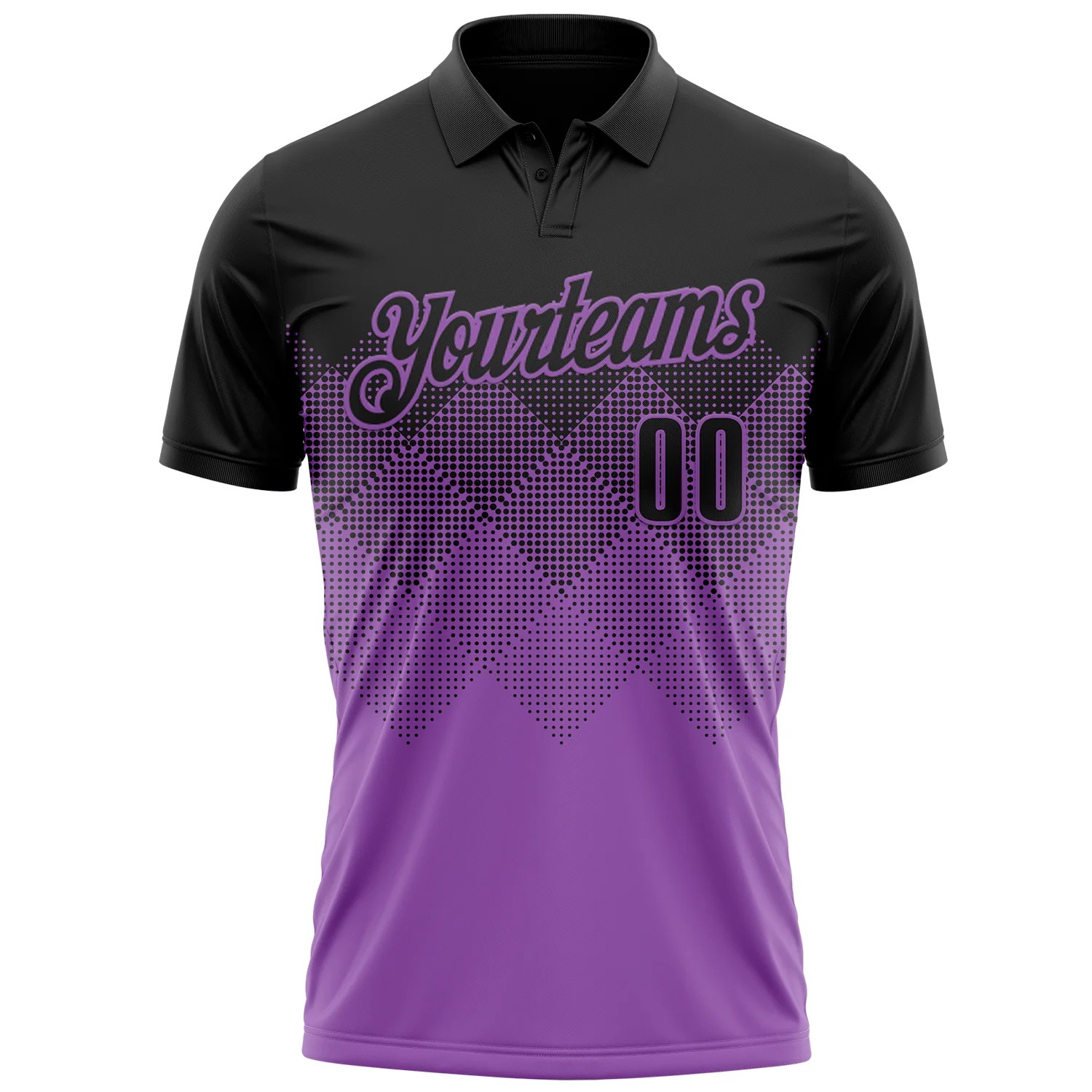 Custom Black Medium Purple 3D Gradient Square Shape Performance Polo Shirt