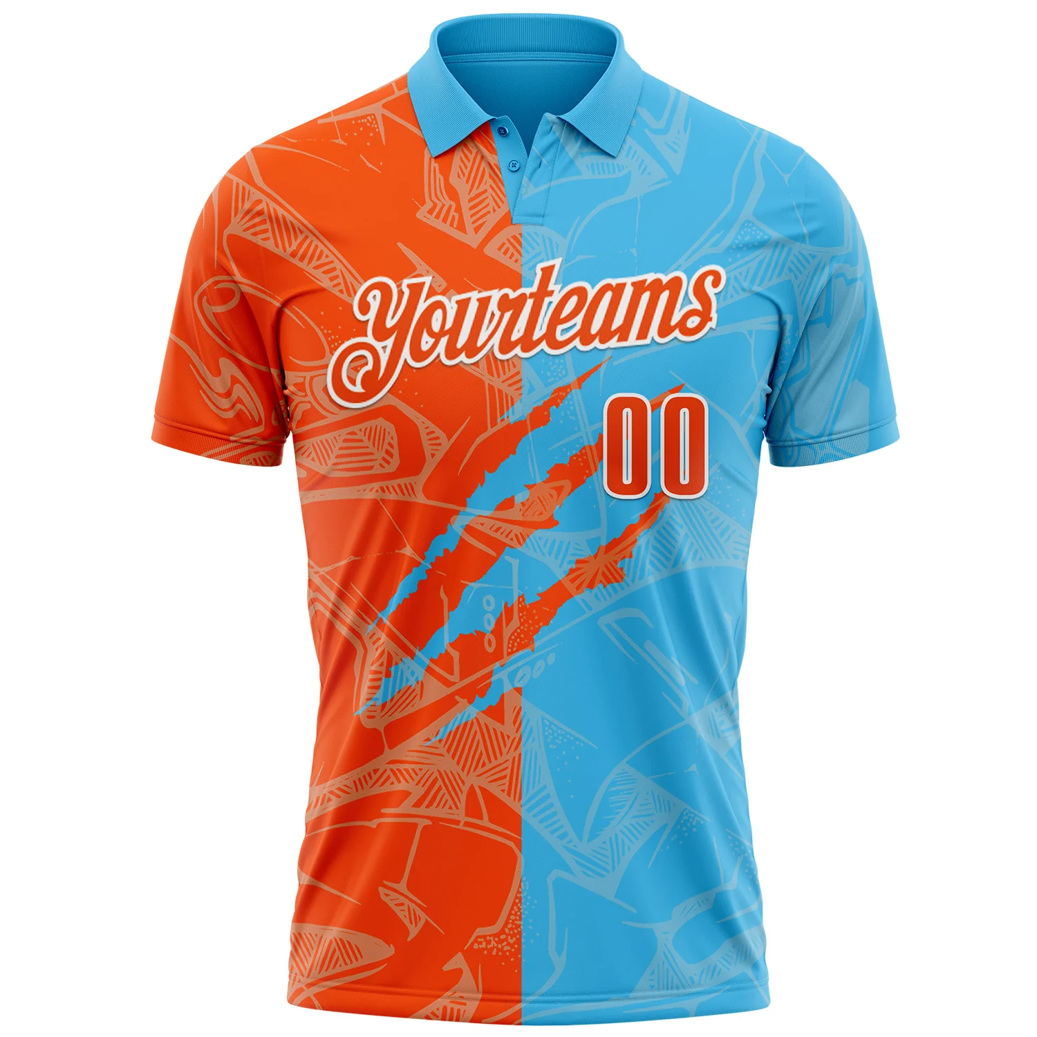 Custom Graffiti Pattern Orange Sky Blue-White 3D Scratch Performance Polo Shirt