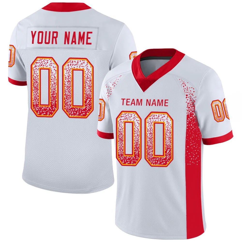 Custom White Scarlet-Gold Drift Fashion Football Jersey