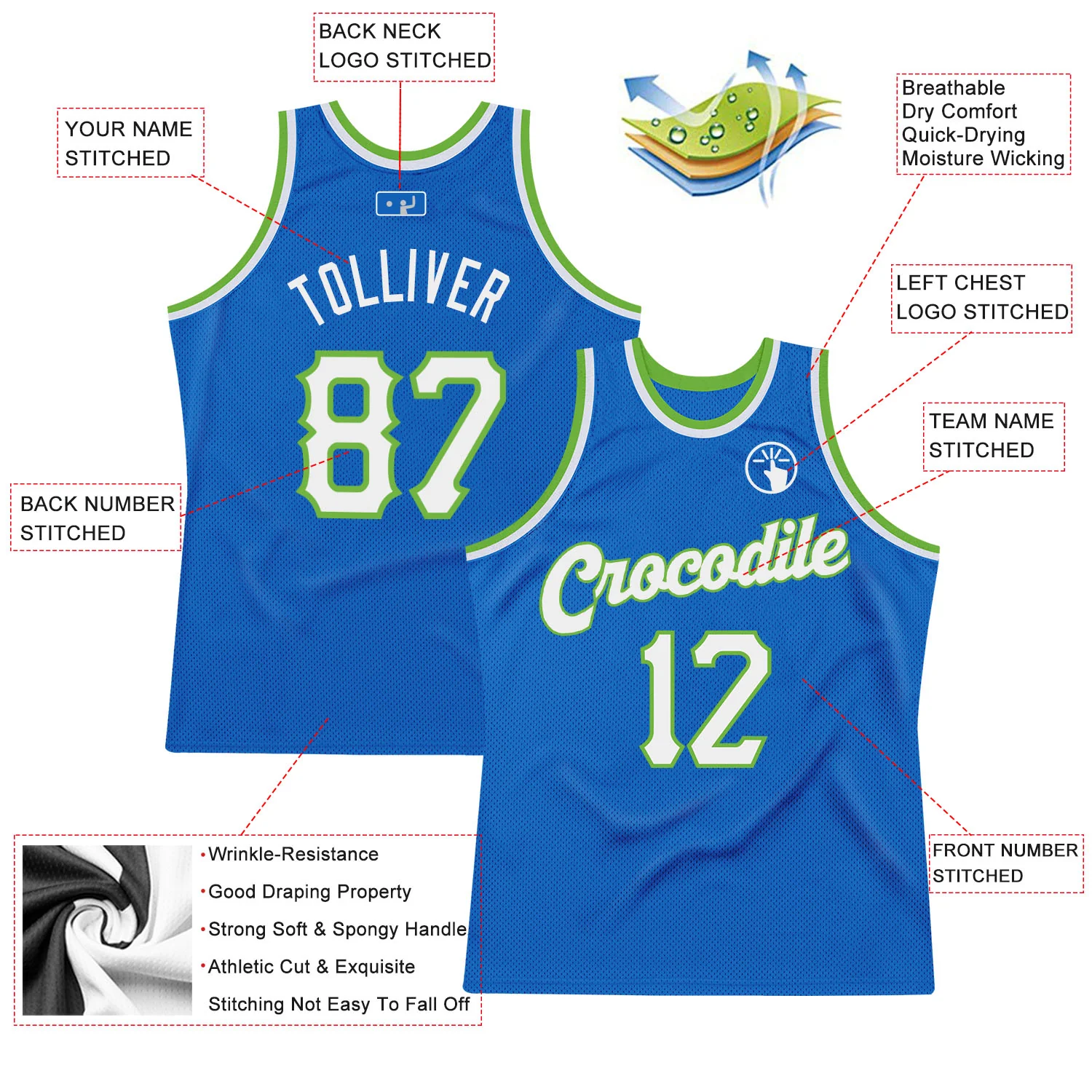 Custom Blue White-Neon Green Authentic Throwback Basketball Jersey