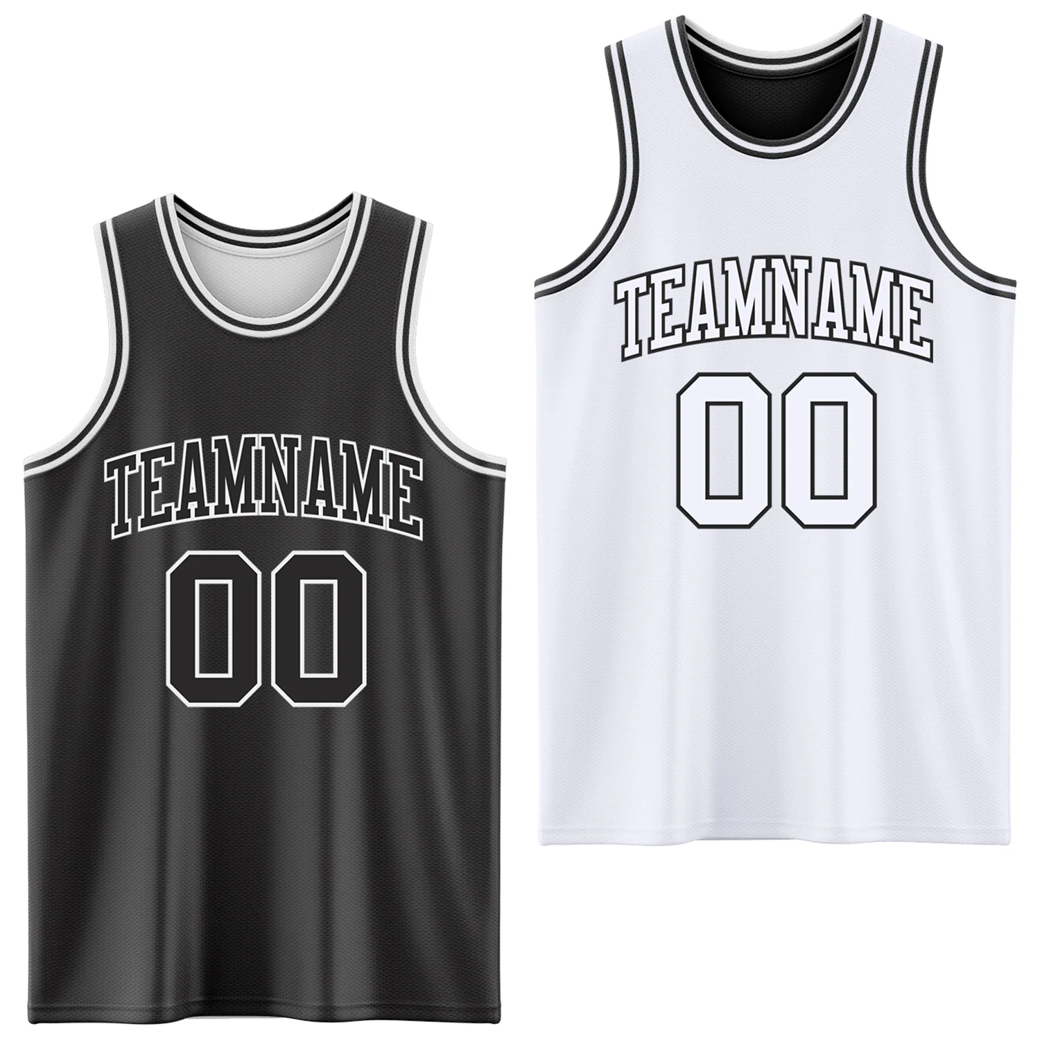 Custom Reversible Black White Double Side Sublimation Basketball Suit Jersey