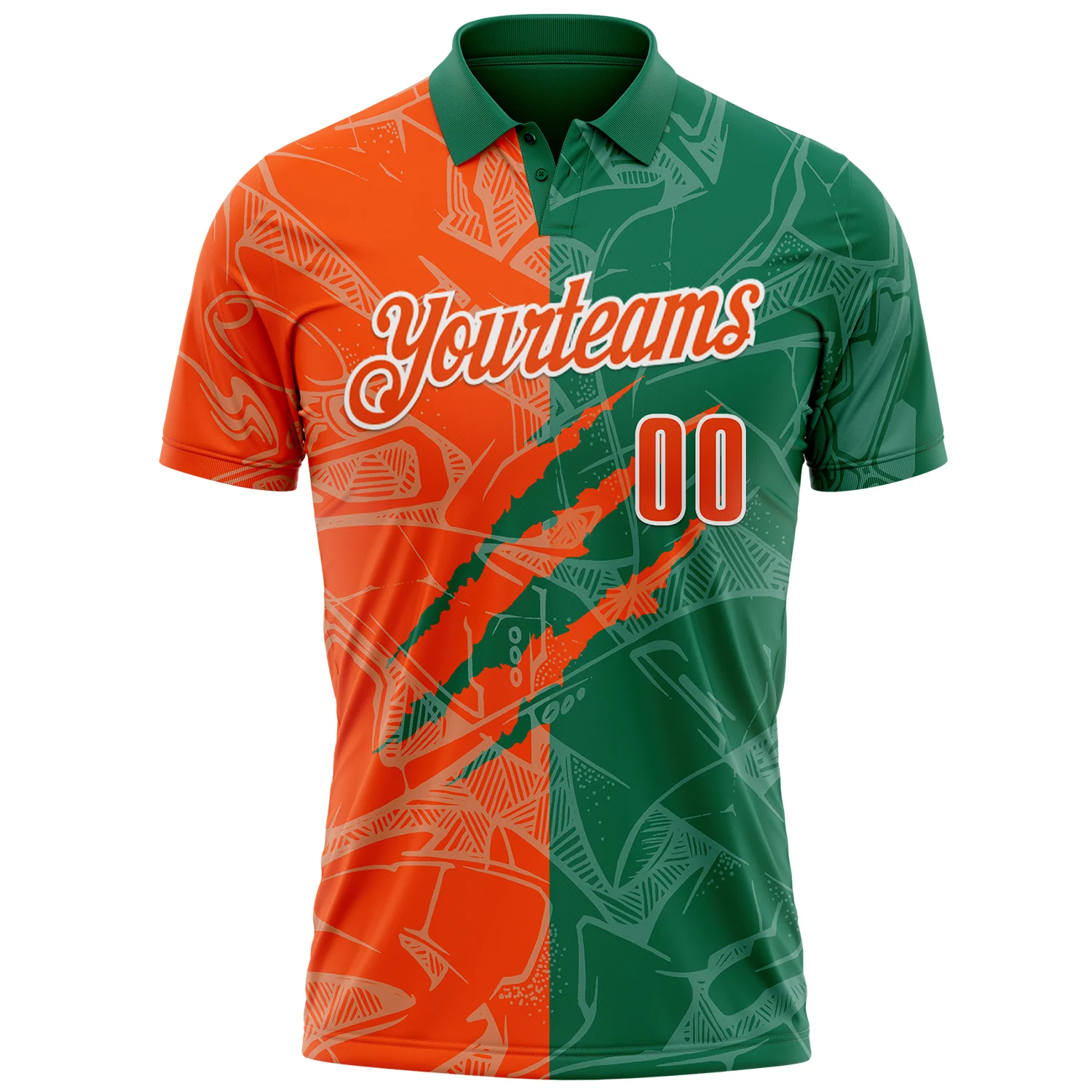 Custom Graffiti Pattern Orange Kelly Green-White 3D Scratch Performance Polo Shirt