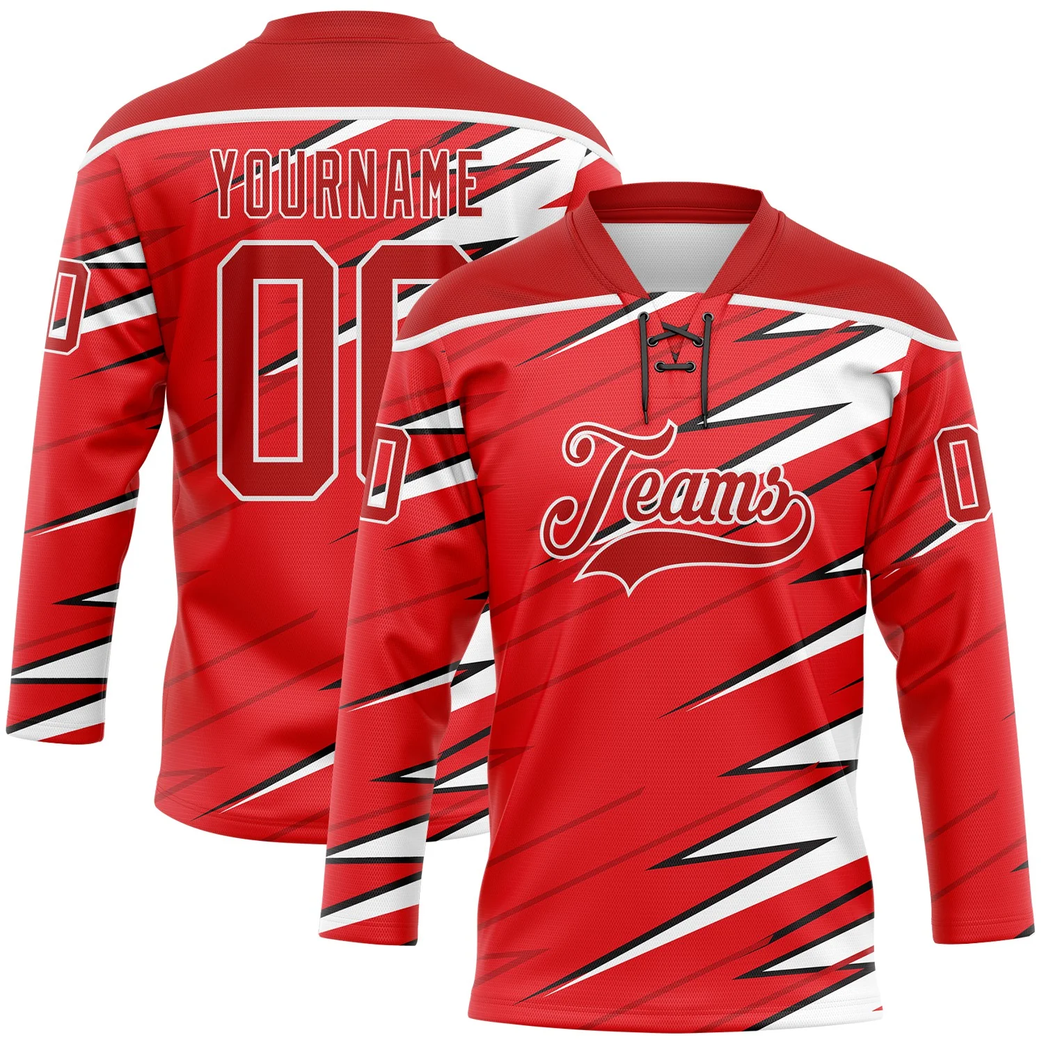 Custom Red Black-White 3D Pattern Lightning Hockey Lace Neck Jersey
