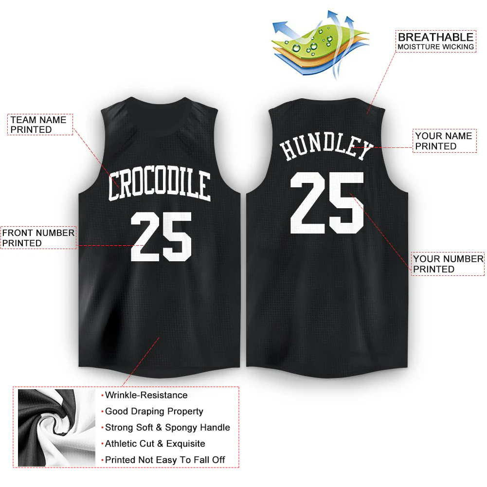 Custom Black White Round Neck Basketball Jersey