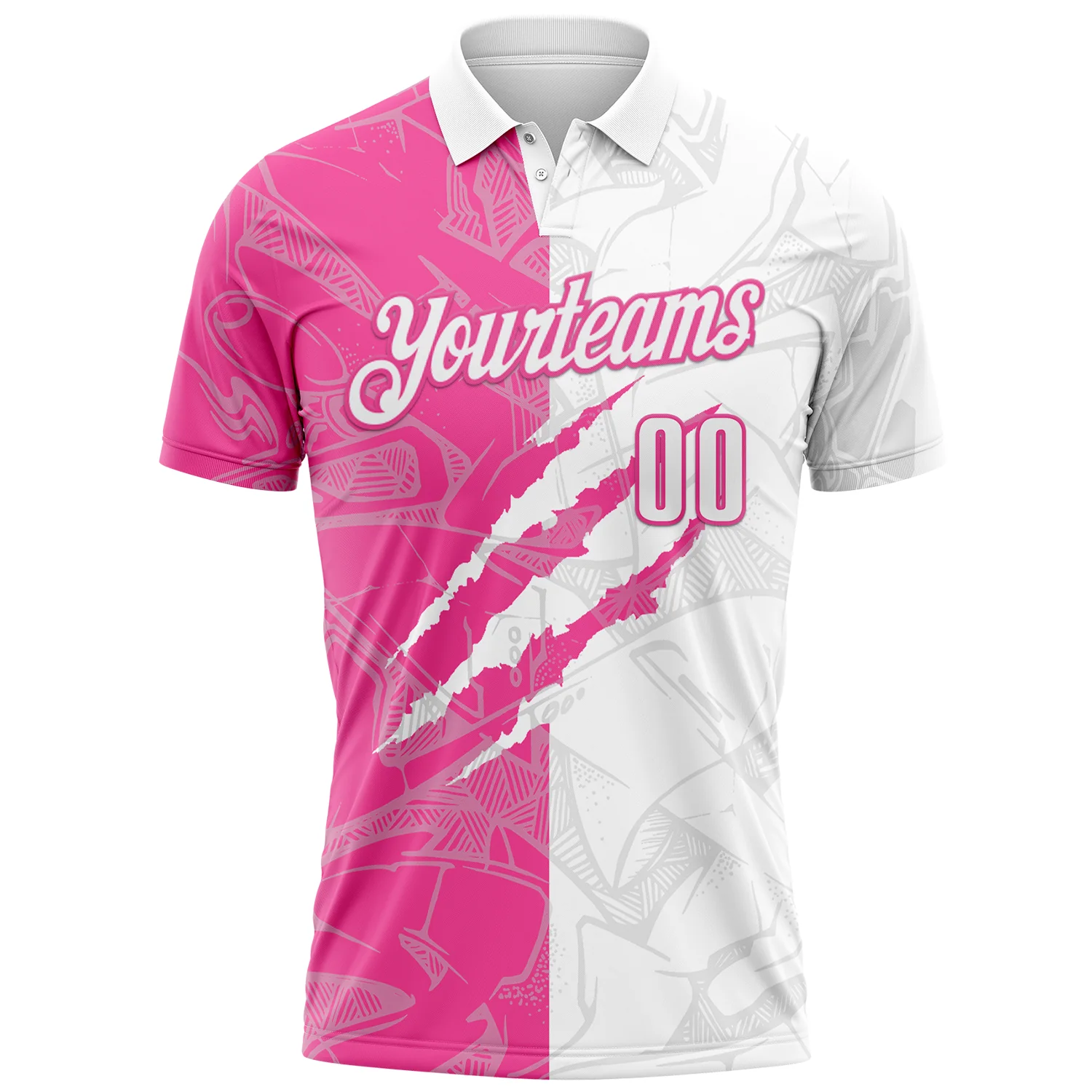 Custom Graffiti Pattern White-Pink 3D Scratch Performance Polo Shirt