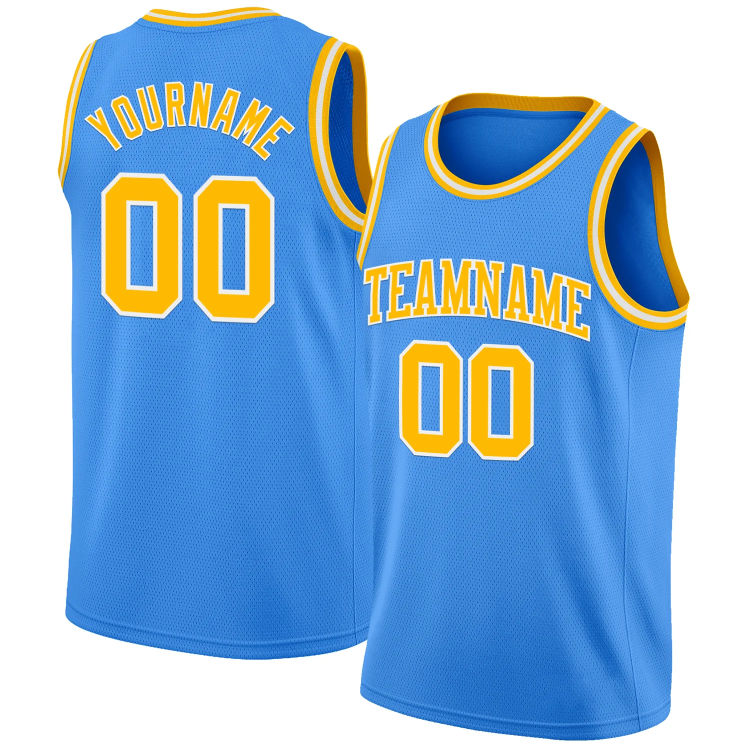 Custom Powder Blue Gold-White Authentic Basketball Jersey
